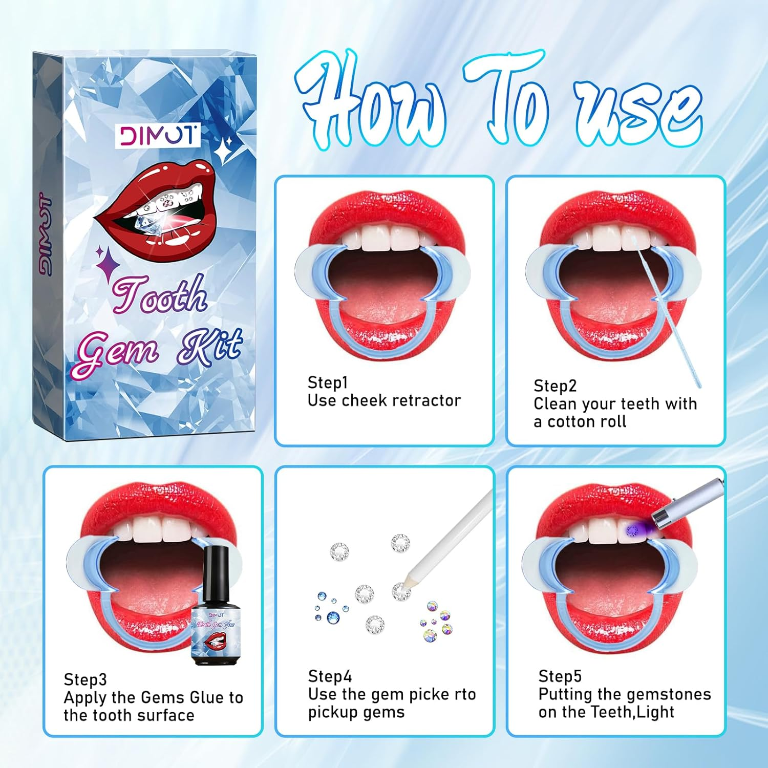 Tooth Gems Kit for Teeth Gems Kit with Light,190 Tooth DIY Gem Kit Tooth Jewelry Gems Kit 2025 New for Man&Women image number 5