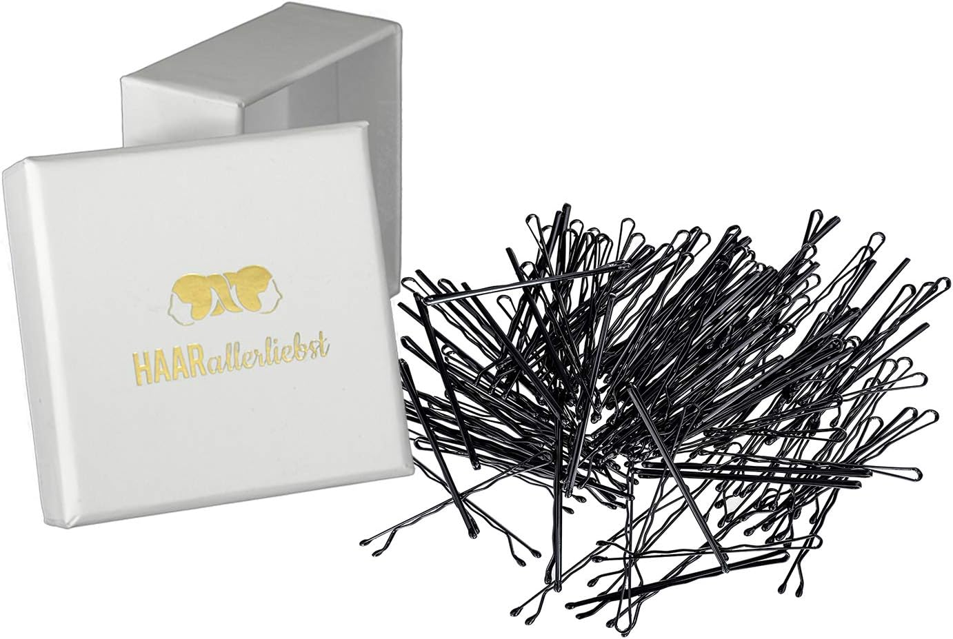 Haarallerliebst Hair Clips (Black, Pack of 50, 5 Cm) with Box for Storage (50; Box Colour: White)