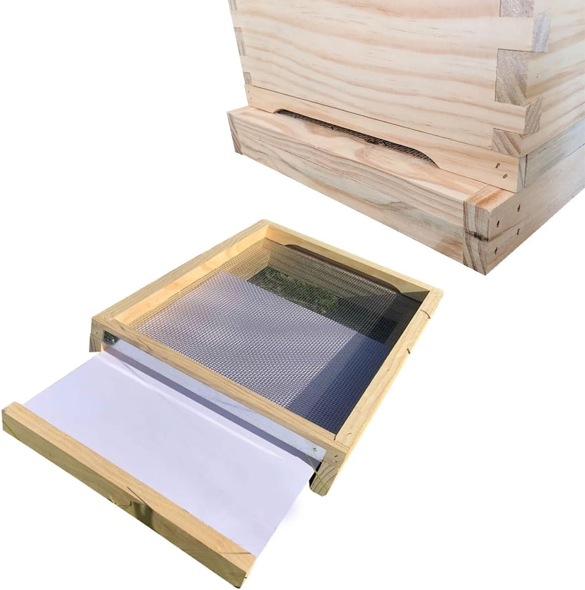 10 Frame Beehive Bottom Base with Stainless Steel Mesh & Removable Drawer Tray - NZ Pine Construction Bottom Board Hive Tools Beekeeping Tools Hive Parts image number 2