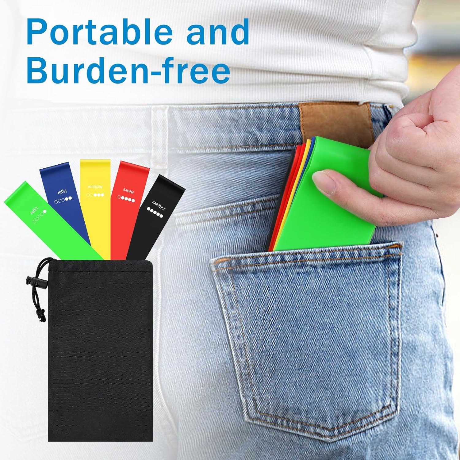 Resistance Bands, [Set of 5] Skin-Friendly Resistance Fitness Exercise Loop Bands for Women and Men, 5 Different Strength Levels, Carry Bag Included, Ideal for Training,Pilates, Gym, Yoga