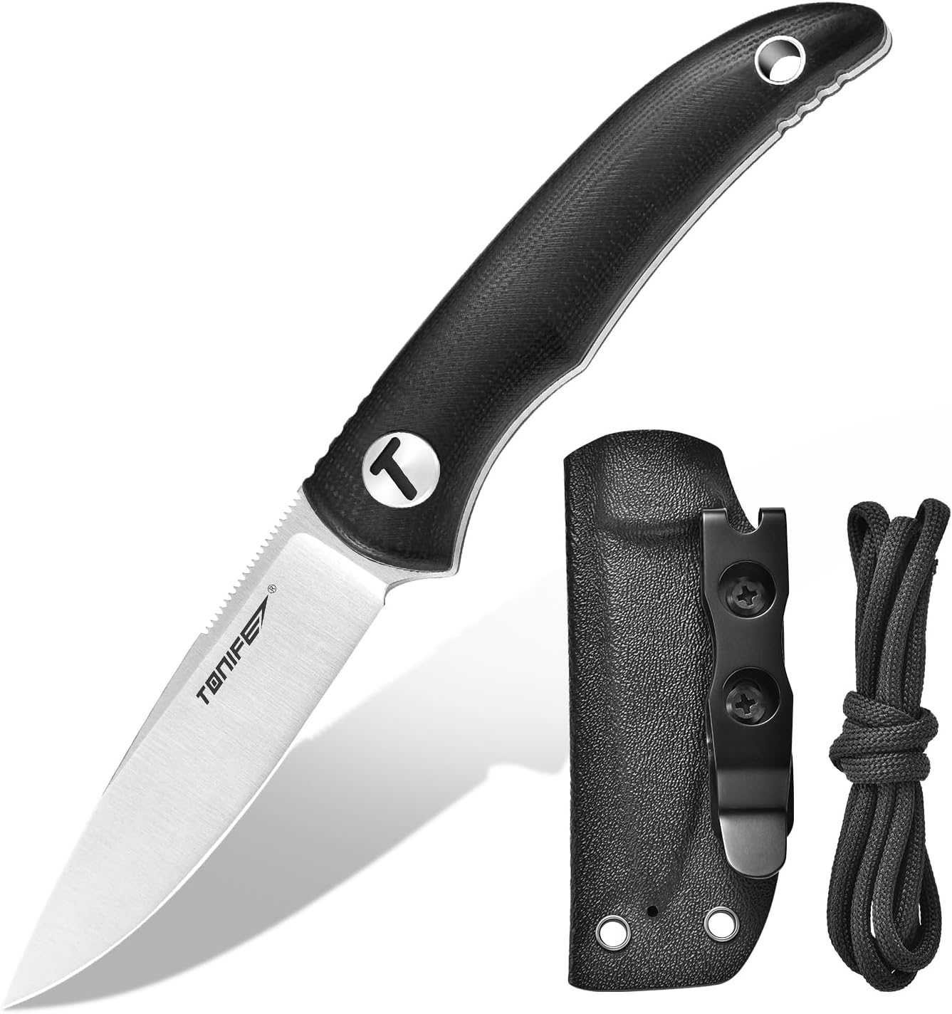 TONIFE Nova Fixed Blade Knife with Adjustable Kydex Sheath EDC Knife with 6.81Cm Full Tang Blade Paracord Lanyard for Outdoor Camping Hiking (Army Green)