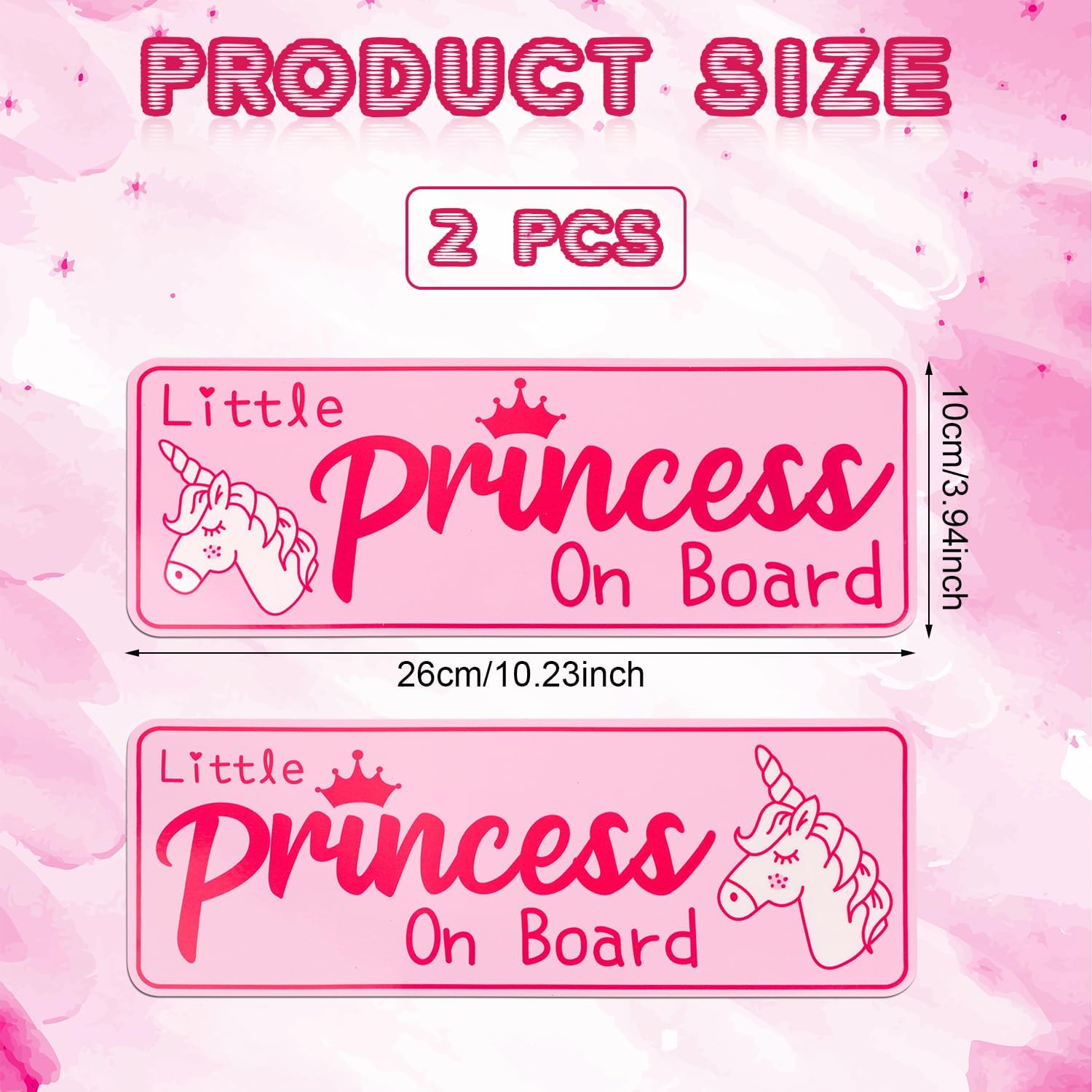 2Pcs Little Princess on Board Sticker, 10.24X3.94In Pink Self-Adhesive Baby on Board Sign Magnet Waterproof Car Magnet Sticker Car Warning Sticker for Truck Bumper Decoration image number 3