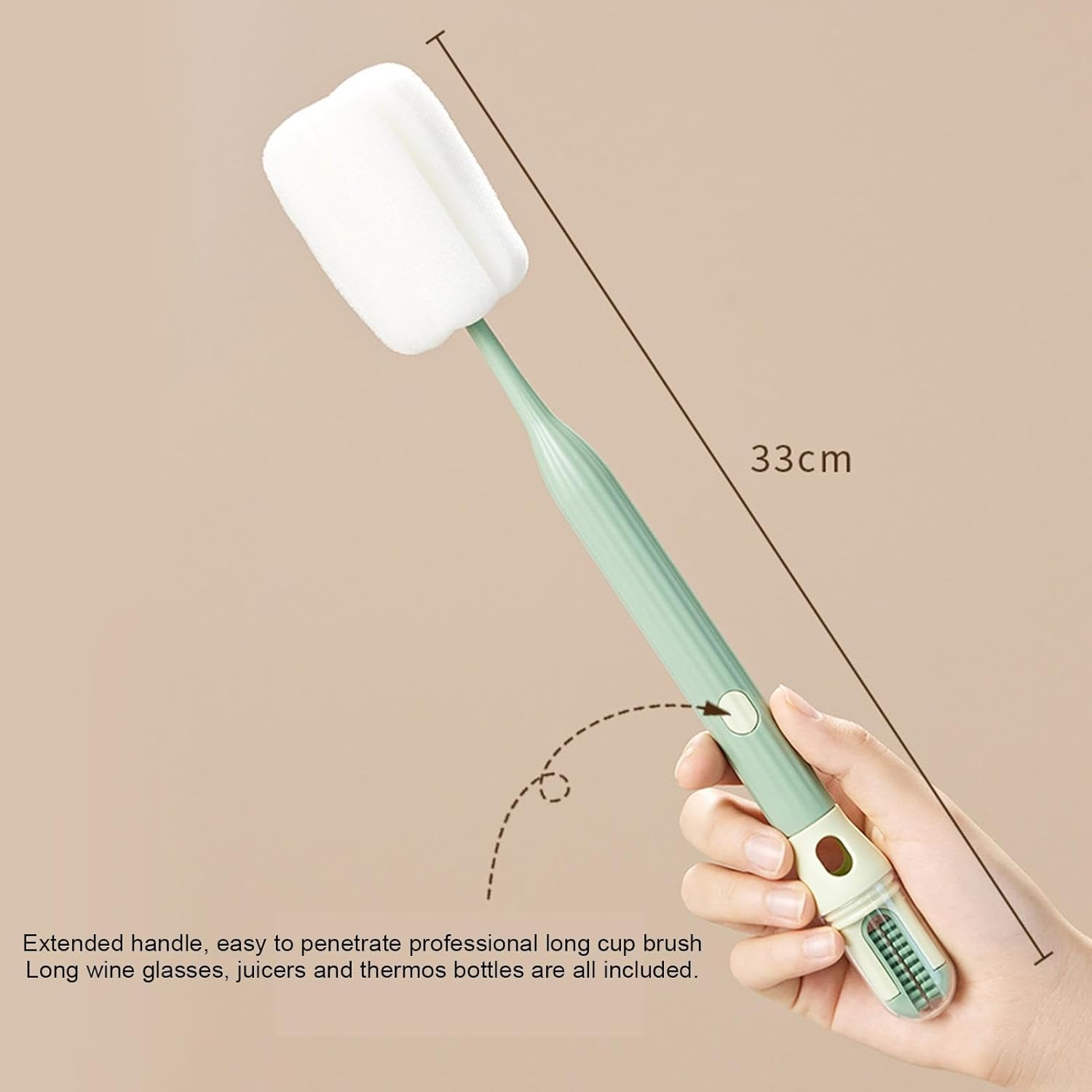Sponge Bottle Brush - Extended Handle Water Bottle Cleaning Sponge | Cup Cleaning Brush, Multi-Function Flexible Bottle Cleaner Sponge for Dishwashing, Baby Bottles, Glasses image number 4