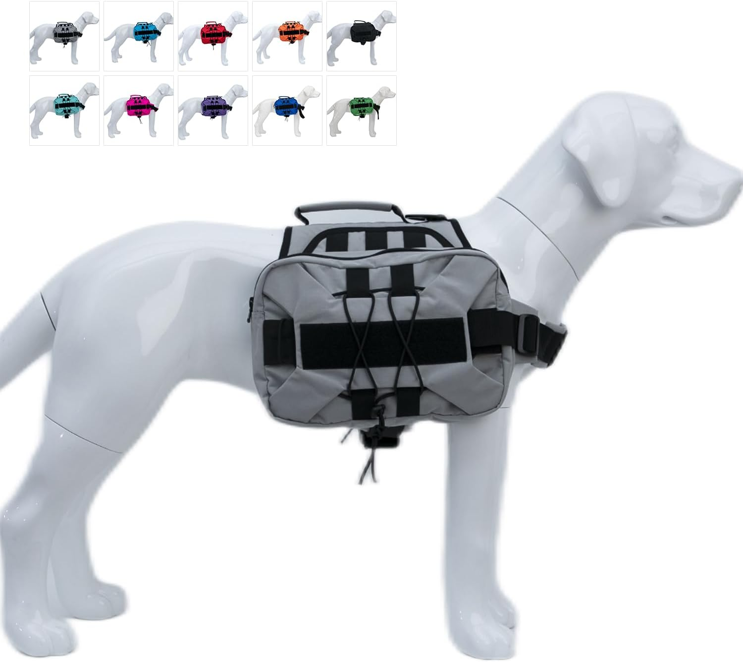 Large Dog Backpack, Outdoor Hound Saddle Bag Dog Pack with Side Pockets for Small Medium Large Dogs, Adjustable Tactical Dog Pack for Hiking, Travel, Camping, Training Gray M