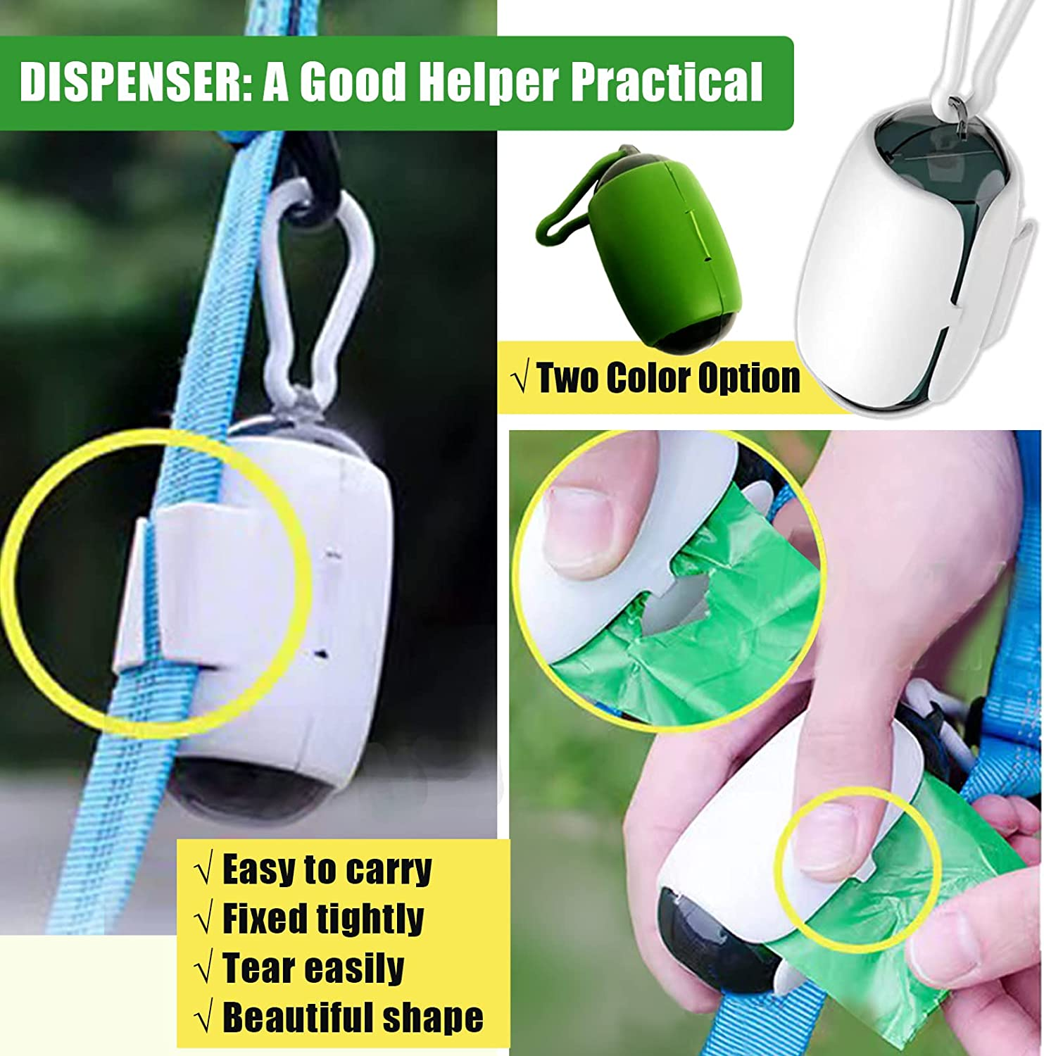 38% Compostable Dog Poo Bags, EPI Unscented Pet Waste Bags 22&times;33Cm, GLAD Thick Pet Poop Bags, 1 Dispenser 1Hands-Free Holder Offer (45Pcs+1 Green Dispenser+1 Green Hands-Free Holder)&hellip;