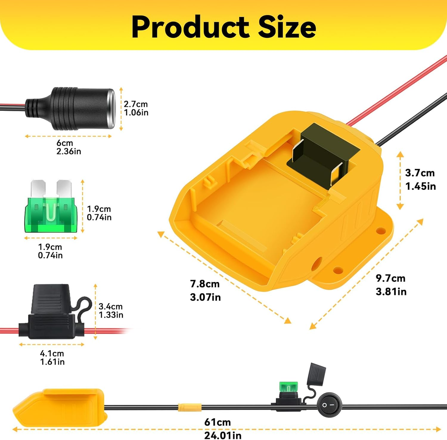 Car Jump Starters Adapter for Dewalt 18V with Batteries Jumper Cables with Heavy Duty Automotive Booster Cables Cigarette Lighter Alligator Clip Fuse for Jump Starting Dead or Weak (61CM) image number 6