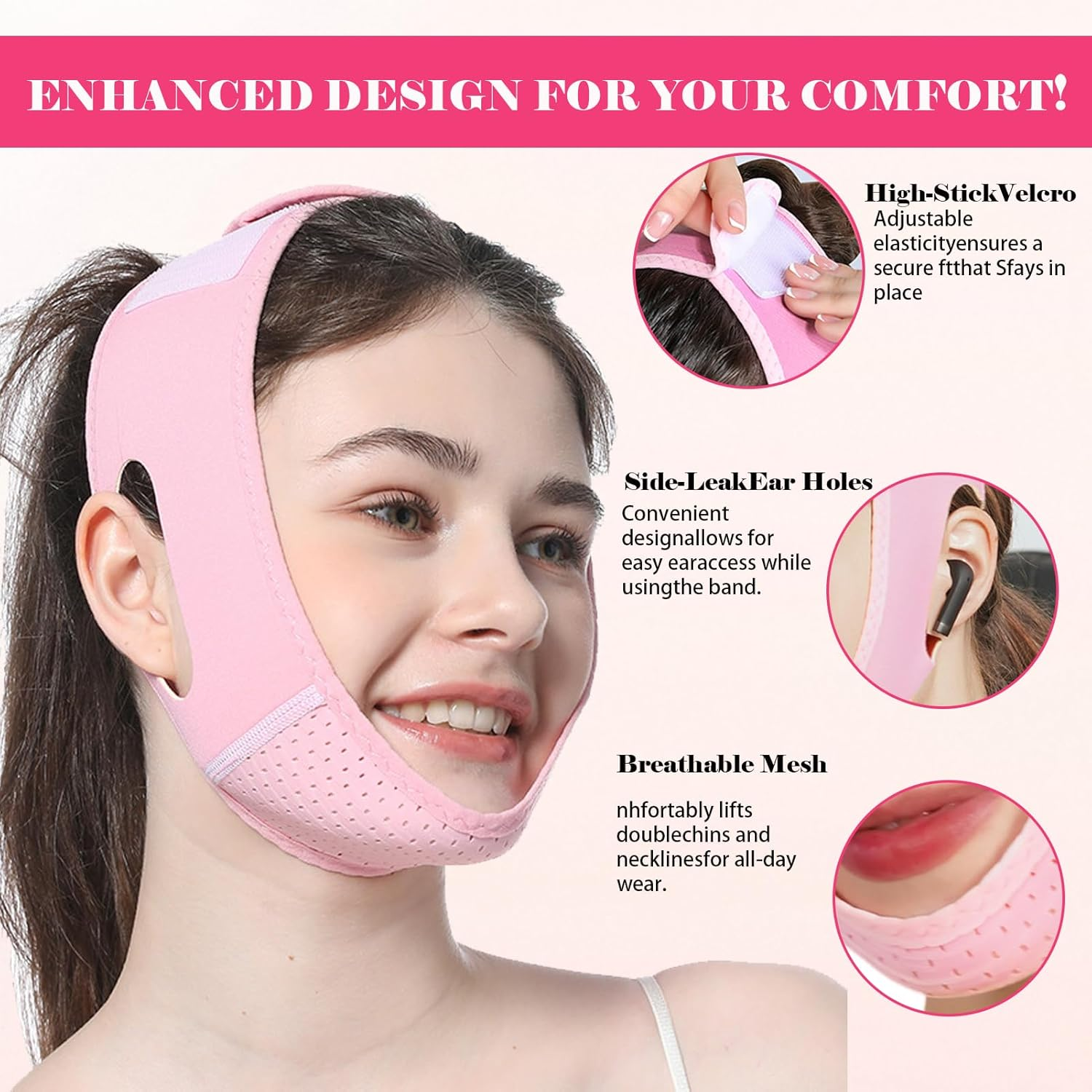Chin Strap for Sleeping, 1 PCS Double Chin Reducer, Jawline Lifting Straps, Reusable V Line Lifting Mask, Breathable Jaw Strap for V Line Face Lift, Jaw Exerciser for Double Chin and Saggy Face Skin image number 4