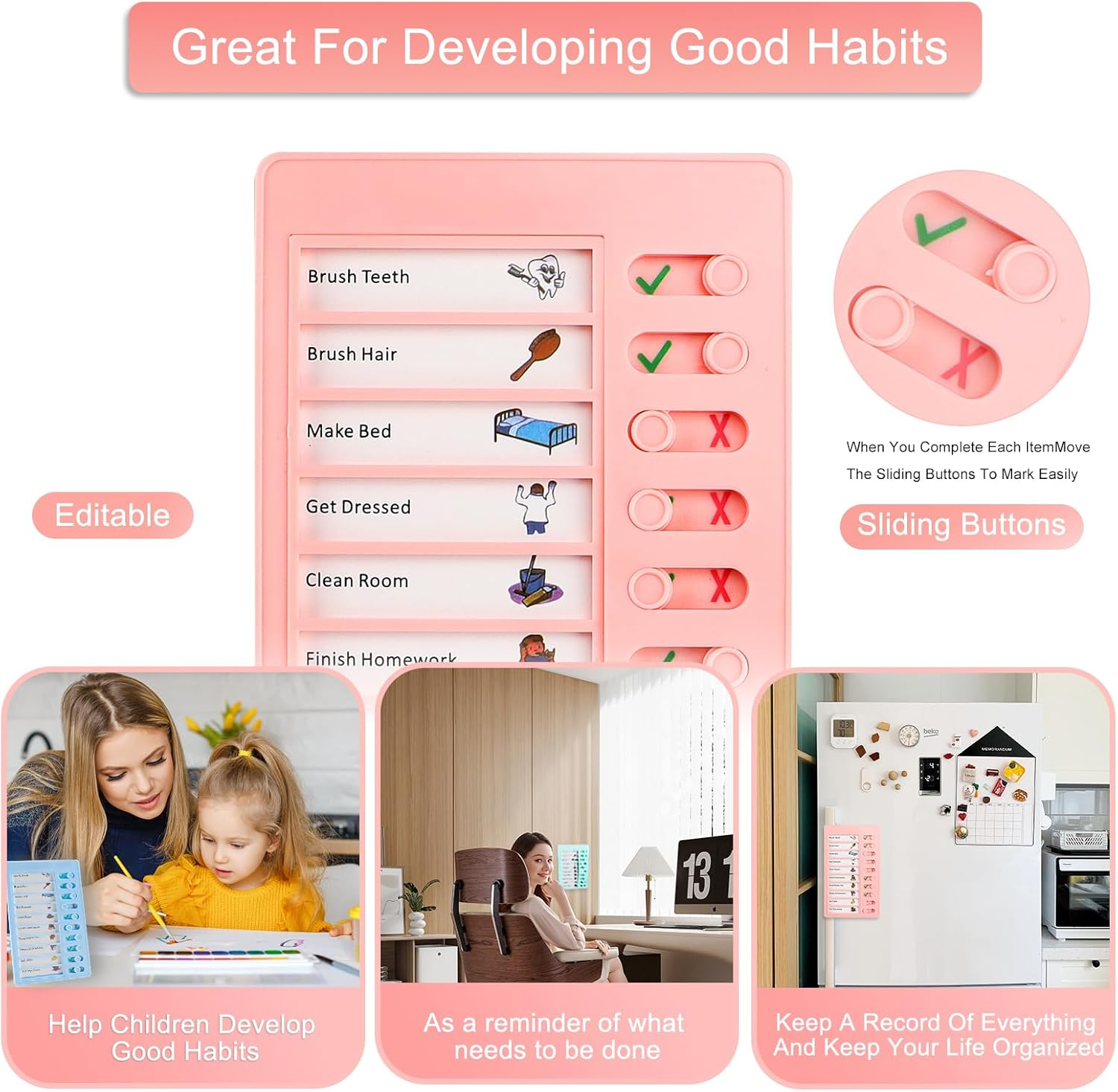 4 PCS Chore Chart for Kids，Blank to Do List Reusable，Plastic Checklist Board with 20 Detachable Cardstock,To Do Checklist for Home Routine Planning，To Do List Whiteboard，Routine Chart(4 Colour)