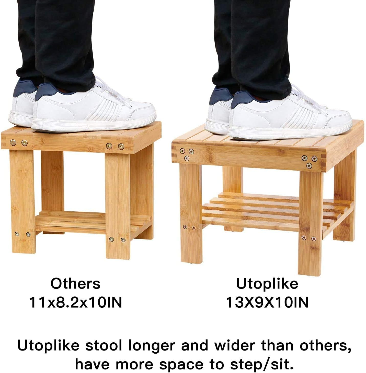 Utoplike Step Stool, Bamboo Small Stool, Bedside Stepstools for High Beds, Foot Rest Stool with Storage Shelf for Bedroom, Shower, Non-Slip Light Weight image number 3