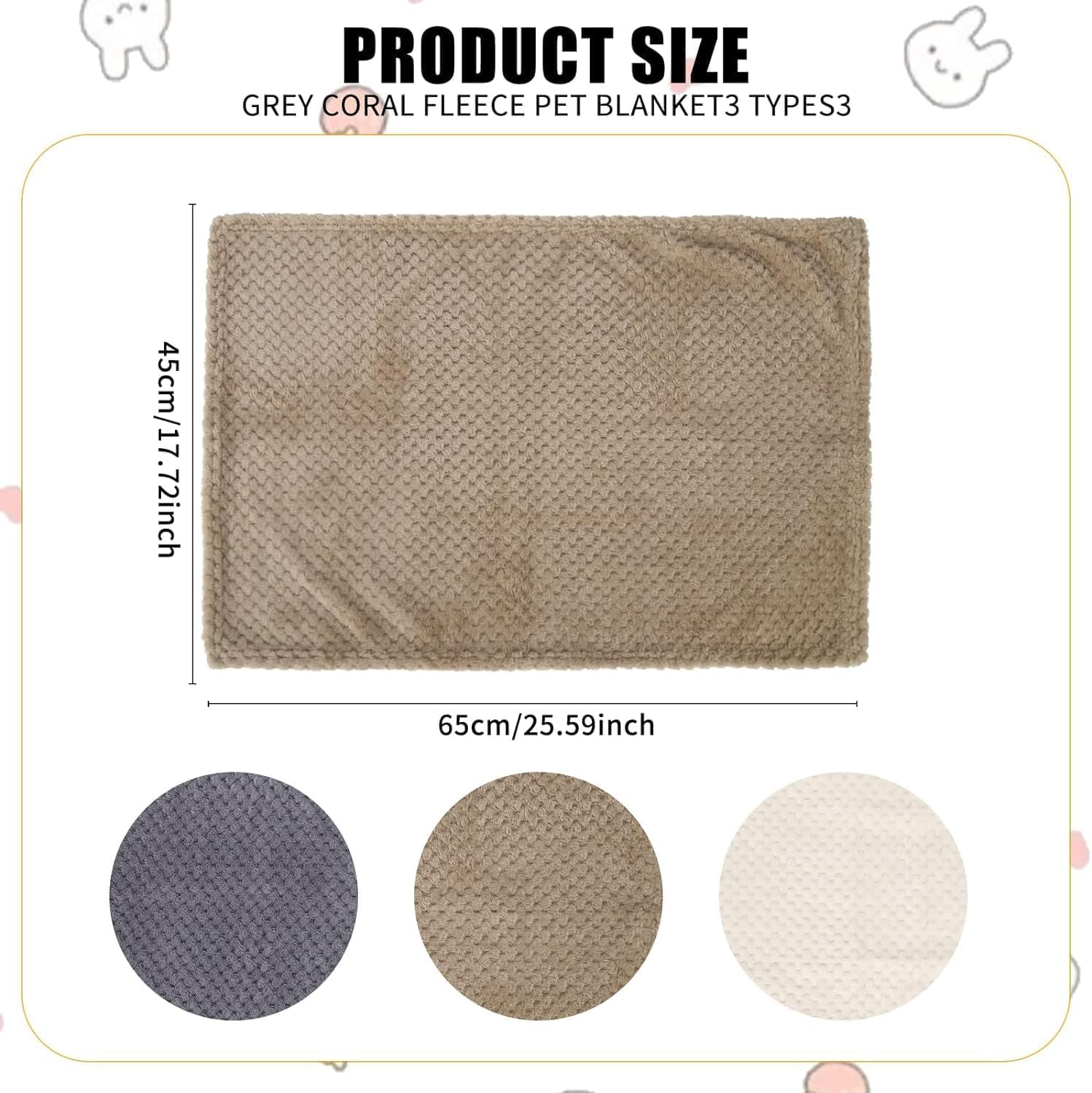 Fluffy Dog Blanket 3 Pcs Flannel 45X65Cm Washable Cat Soft and Warm Pet Blankets for Rabbits Dogs Small, Sofa, Car, Travel, Keep Pets (Khaki, White, Grey) image number 3
