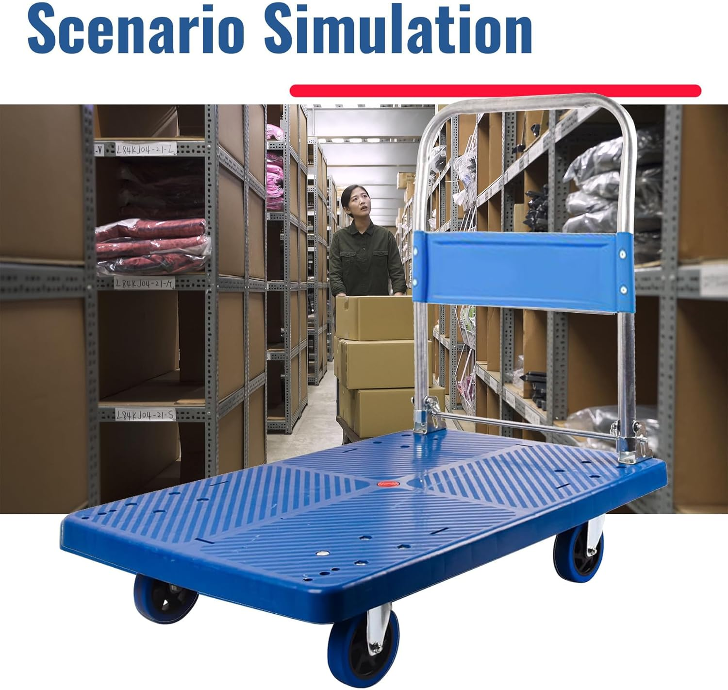 Flatbed Cart, 90X60X86Cm, 300Kg Heavy Duty Capacity Platform Hand Truck 360 Degree Swivel Wheels Foldable Push Hand Cart for Loading and Storage image number 2