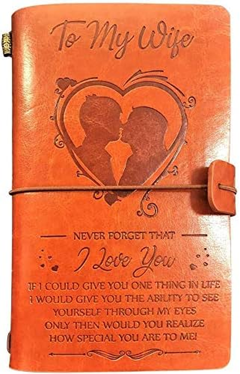 To My Wife Leather Journal - Never Forget That I Love You -140 Page Notebook, Refillable Travel Journal Diary Sketchbook, Birthday Anniversary to Wife from Husband image number 2