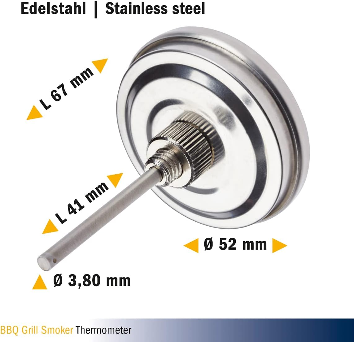 TFA Dostmann 141029 BBQ Thermometer, Analogue, 14.1029, for Cooking Chamber Temperature Measurement, for Grill/Smoker, Stainless Steel, 18/8, Silver, Diameter 52 X H 67 Mm image number 6
