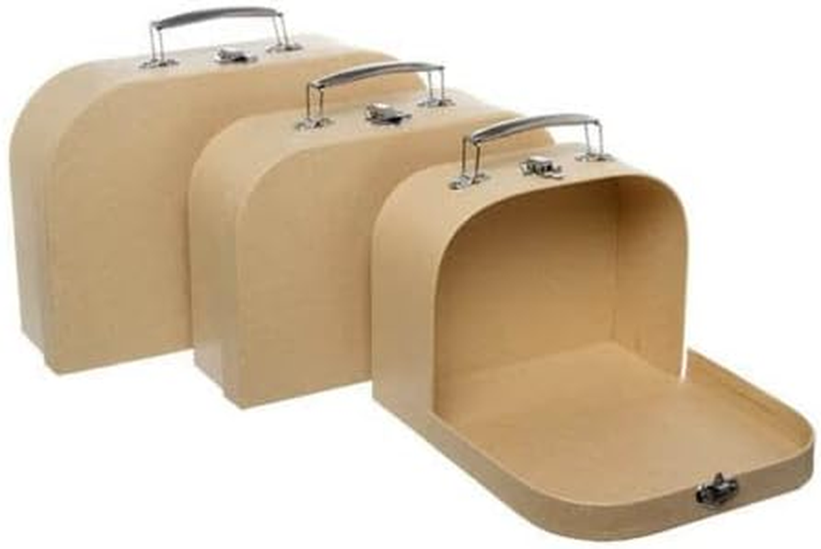 Set of 3 Suitcase Gift Boxes Hamper with Lid Brown Keepsake Storage Wedding image number 2