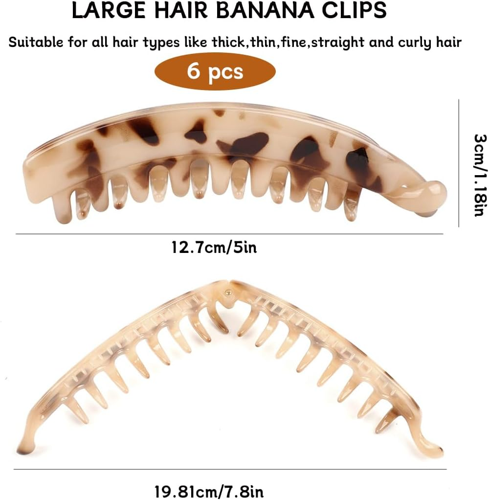 RVYEIOP 6 Pieces Large Banana Hair Clips, Vintage Style, Non-Slip Leopard Print for Women, Girls, Medium to Thick Hair image number 3