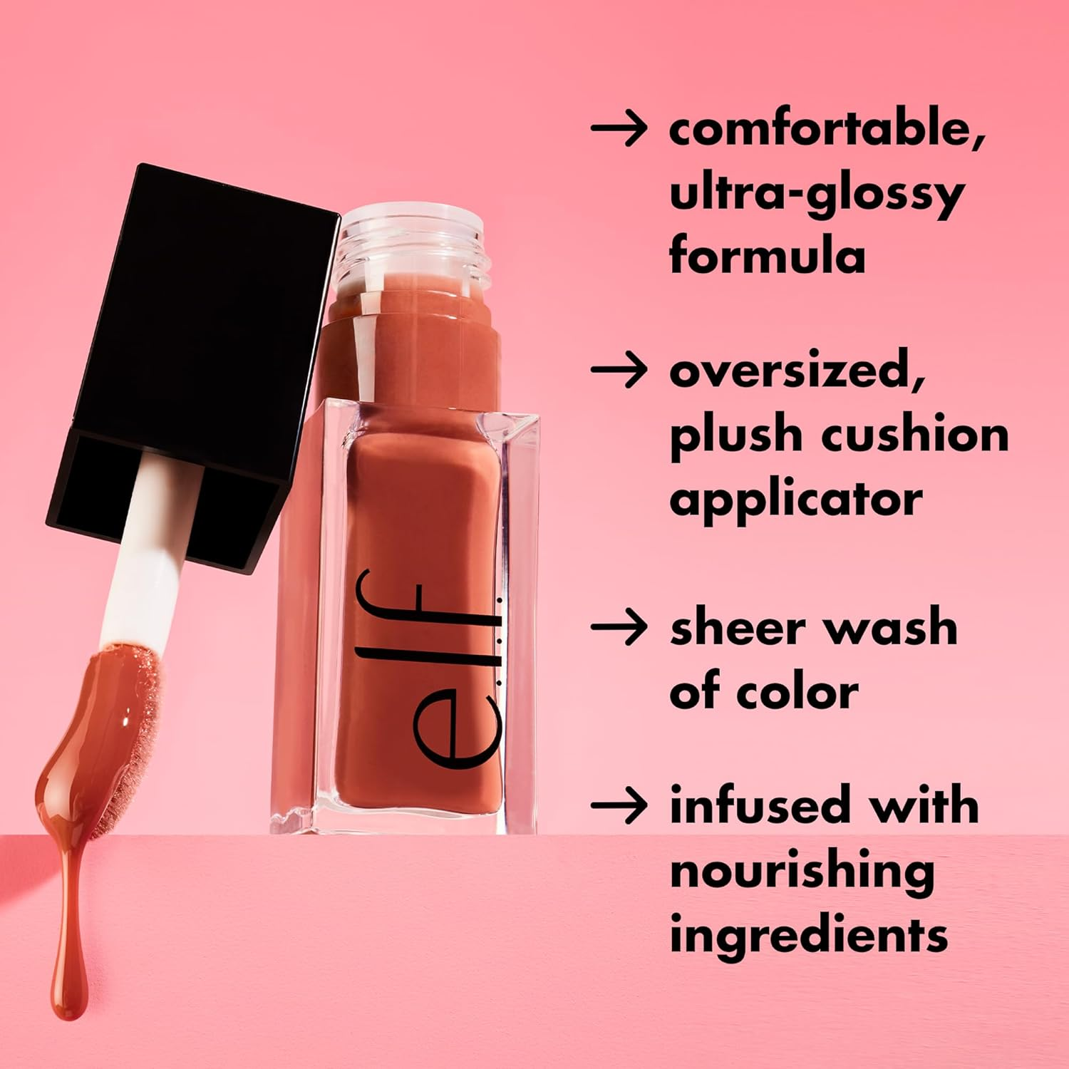E.L.F. Glow Reviver Lip Oil, Nourishing Tinted Lip Oil for a High-Shine Finish, Infused with Jojoba Oil, Vegan & Cruelty-Free, It'S Giving Guava - Hot As Fudge image number 6