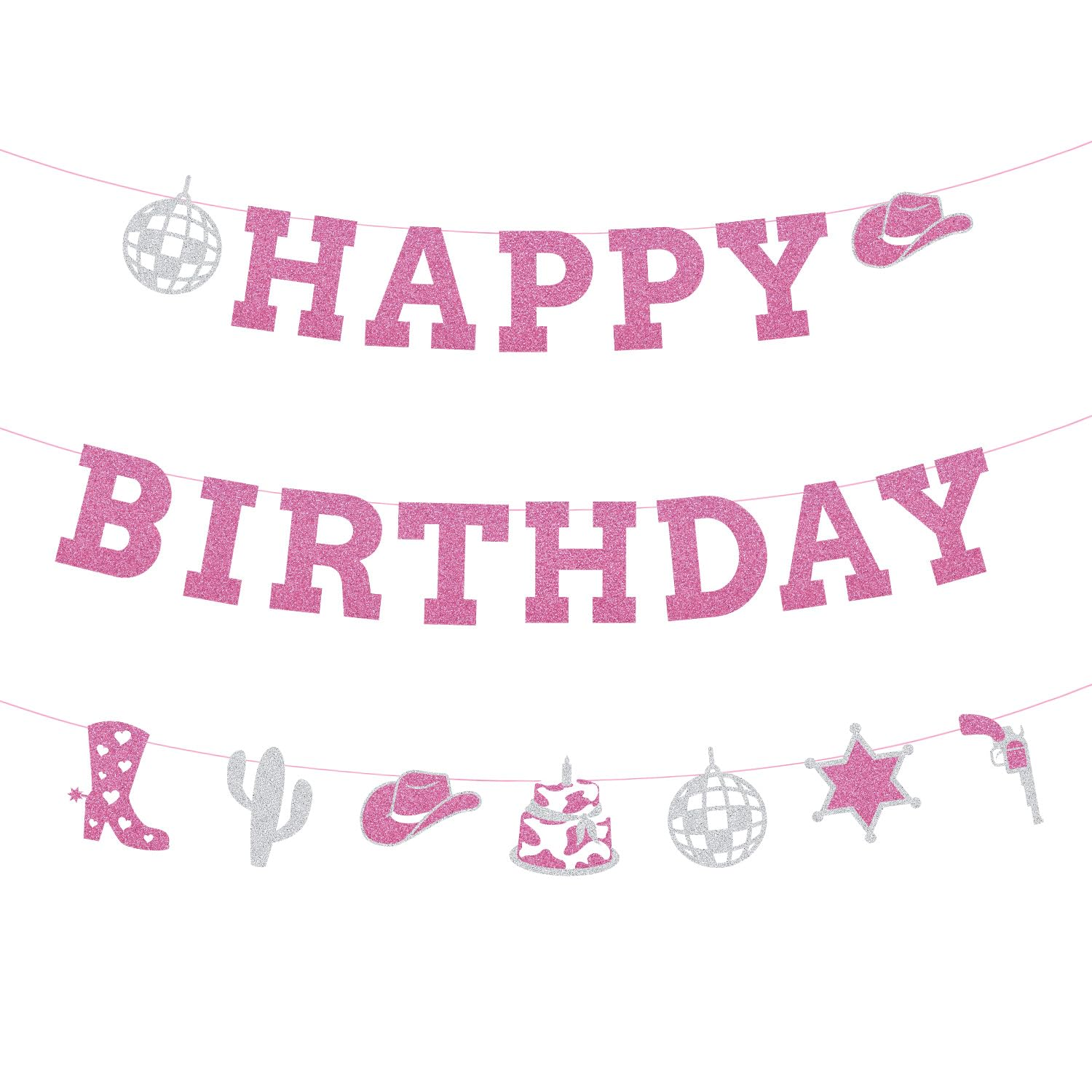 Western Cowgirl Happy Birthday Banner, Glitter Cowgirl Birthday Banner Disco Cowgirl Happy Birthday Banner Easy to Use Perfect Birthday Celebration Decorations image number 3