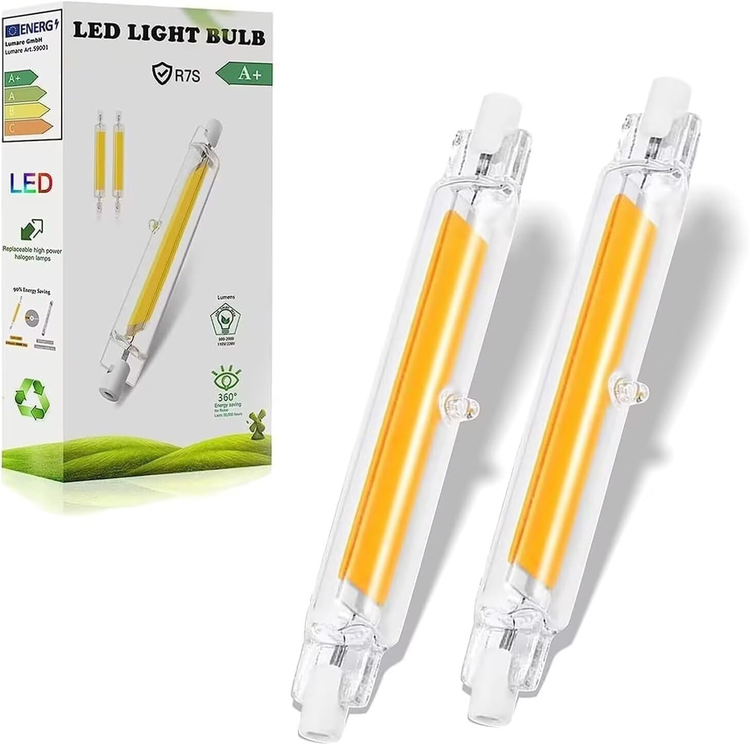 R7S LED 118Mm 20W Dimmable - Direct Replacement for 200W Halogen J118, 2000LM Cool White 6000K Flicker Free - Saves 90% Energy, Easy Install (Pack of 2)