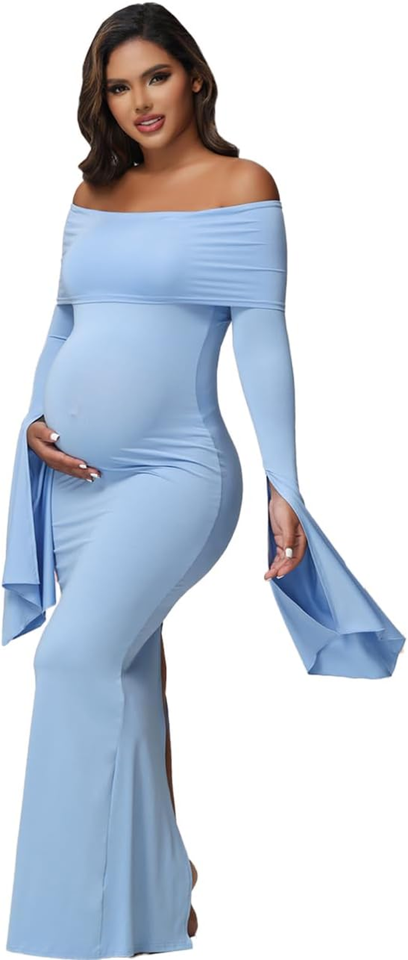 Justvh Women'S Maternity Long Sleeve off Shoulder Pregnancy Photography Dress for Baby Shower Photoshoot Party