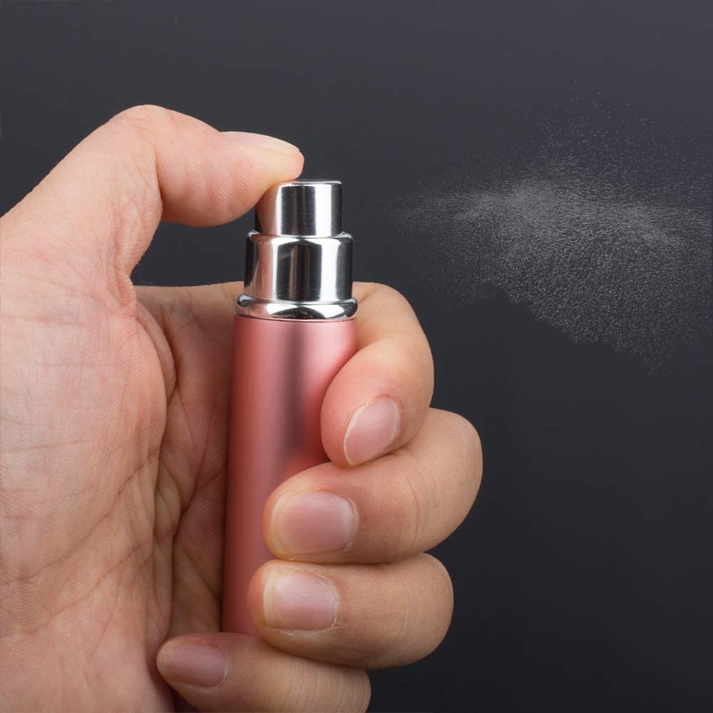 Sonku 6 Pcs 5Ml Portable Mini Refillable Perfume Spray Bottle, Empty Atomizer Scent Pump Case with 6 Pcs Perfume Refill Pump for Travel Purse and Outdoor Activities-Black,Gold,Silver,Red,Blue,Pink