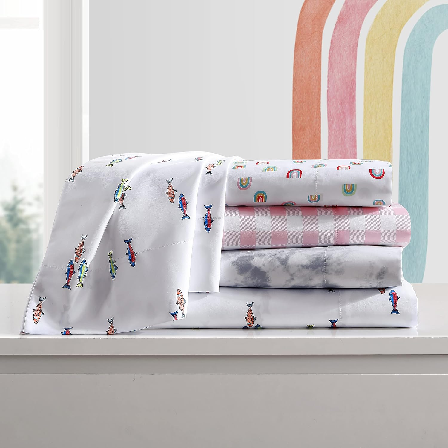 Eddie Bauer Kids - Queen Sheets, Stain Resistant Kids Bedding, Ideal for Toddler Bedding Set (Fish Lake White, Queen)