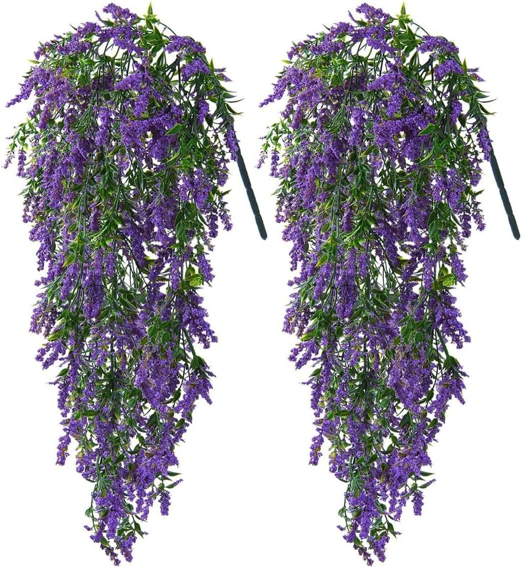JLHOUSE AUA7001-3 2Pcs Artificial Lavender Flowers Fake Hanging Flowers Uv Resistant for Outdoors Faux Lavender Flowers for Indoor Outdoor Home Garden Christmas Wedding Party Decoration (Fushia)