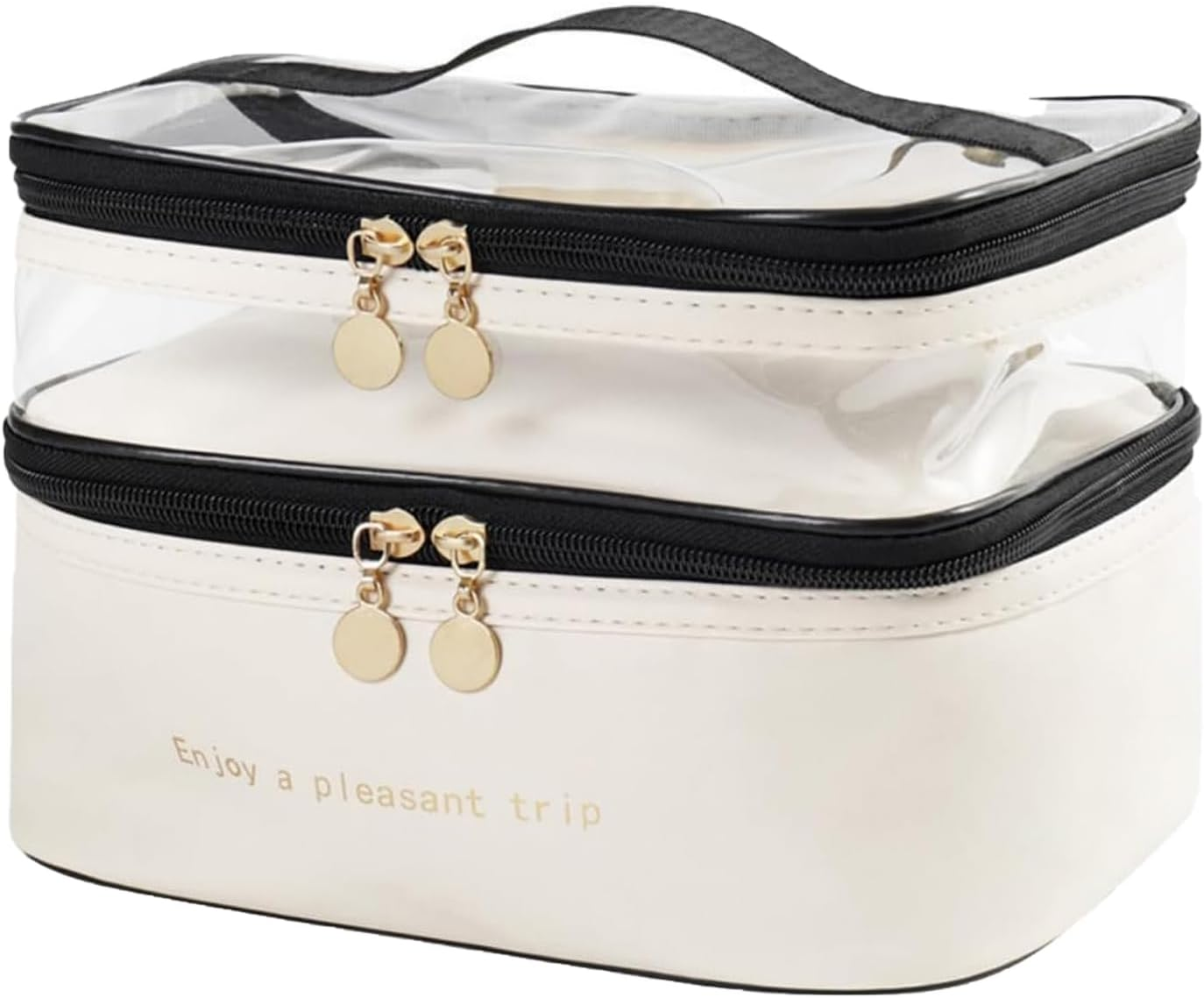 Travel Cosmetics Bag Waterproof Large Capacity - Makeup Toiletry Organiser with Double Zipper, Portable Washable Cosmetic Case for Women Men, Fashion Travel Accessories Storage Pouch (Cream) image number 1