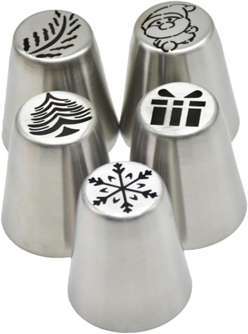 Ergonomic Design Cake Piping Tips Set 5Pcs Stainless Steel for Christmas Cupcake Cookie Decorations image number 2
