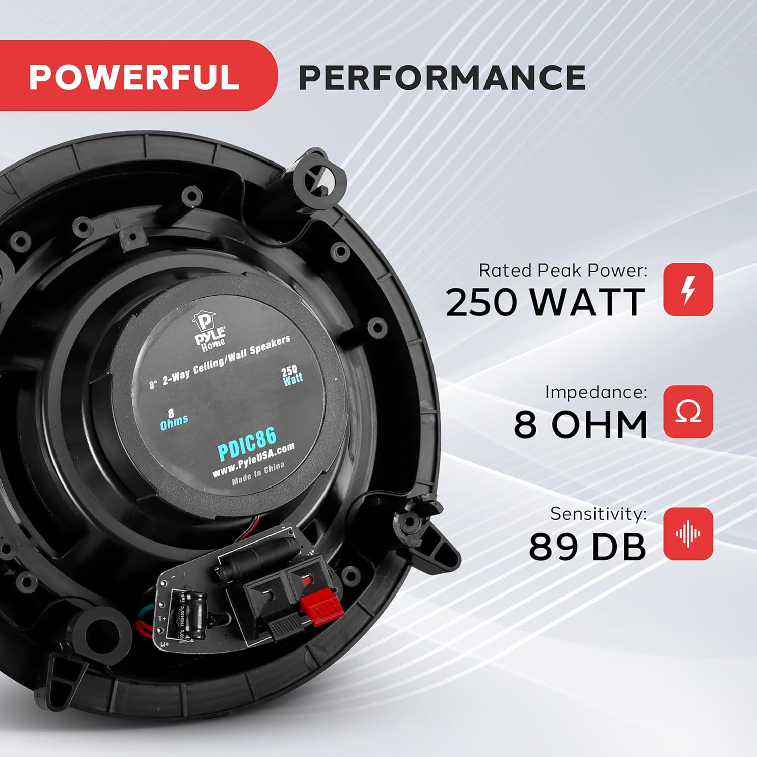Pyle 8.0" Ceiling Wall Mount Speakers - Pair of 2-Way Full Range Sound Stereo Speaker Audio System Flush Design W/Electronic Crossover Network 40Hz-20Khz Frequency Response & 250 Watts Peak image number 1