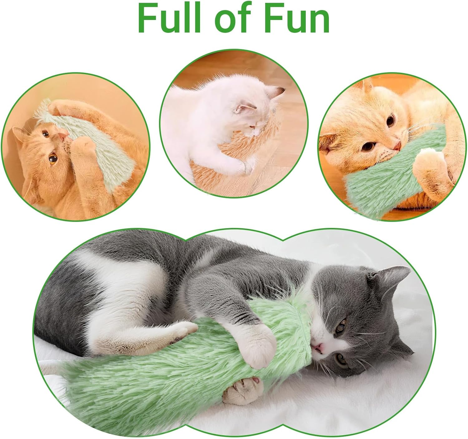 Cat Kicker Pillow Toys 3 Pack - Soft Chew Toys with Catnip, Interactive Indoor Exercise for Kittens & Adult Cats, Durable Dental Kitty Play