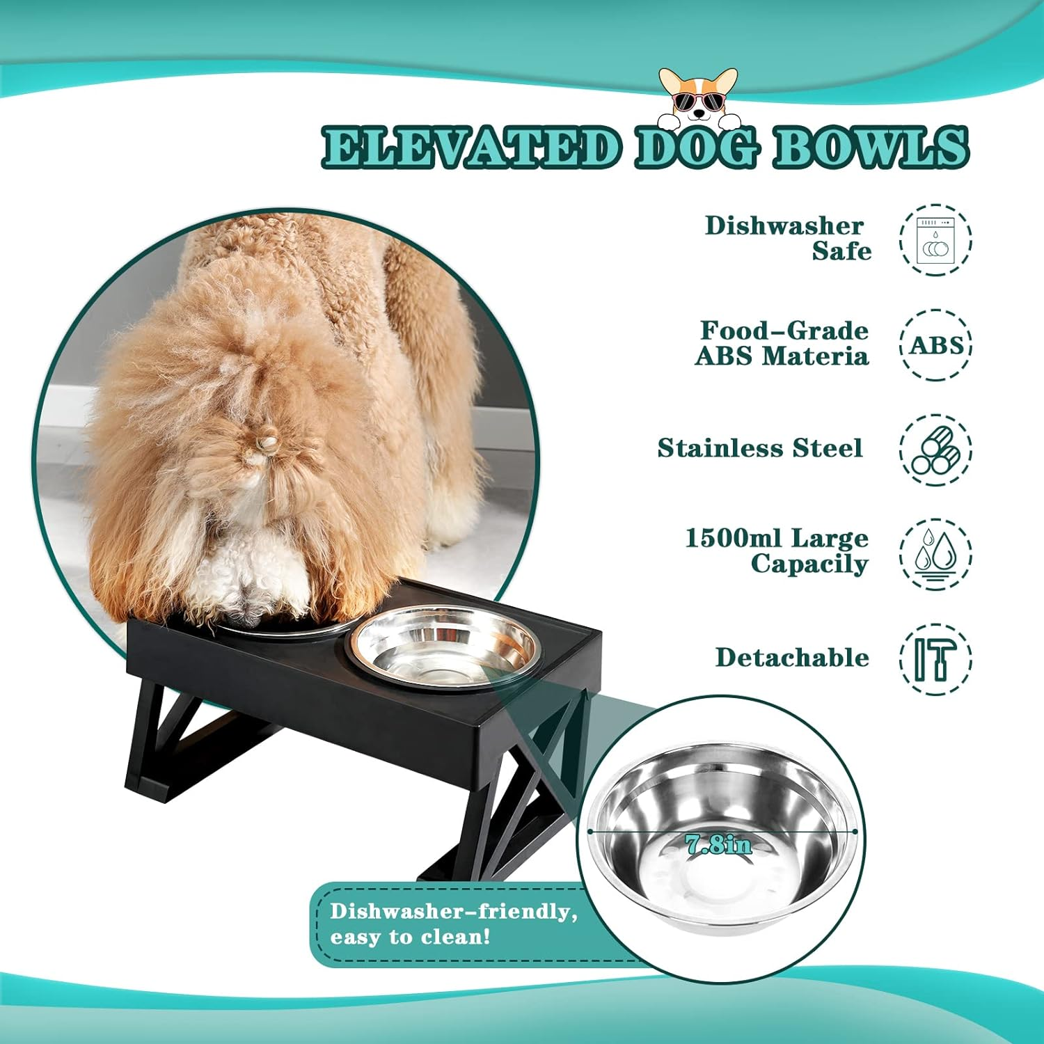 MDEHOPET Elevated Dog Bowls for Large Dogs, 3 Adjustable Heights Raised Pet Bowl Stand Feeder with Slow Feeder Bowl 2 Stainless Steel Food & Water Bowls for Small Medium Large Dogs and Pets image number 5