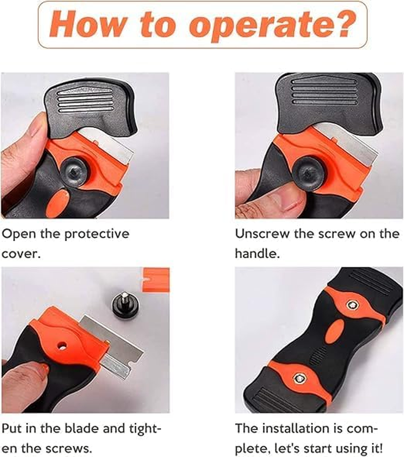 Window Razor Scraper Set, 2 Pack Long Handle Glass Cleaning Tools with 20 Blades Metal and Plastic Blades, Long Handle Cleaning Scraper Tools with Metal and Plastic Blades for Cleaning Sticker image number 3