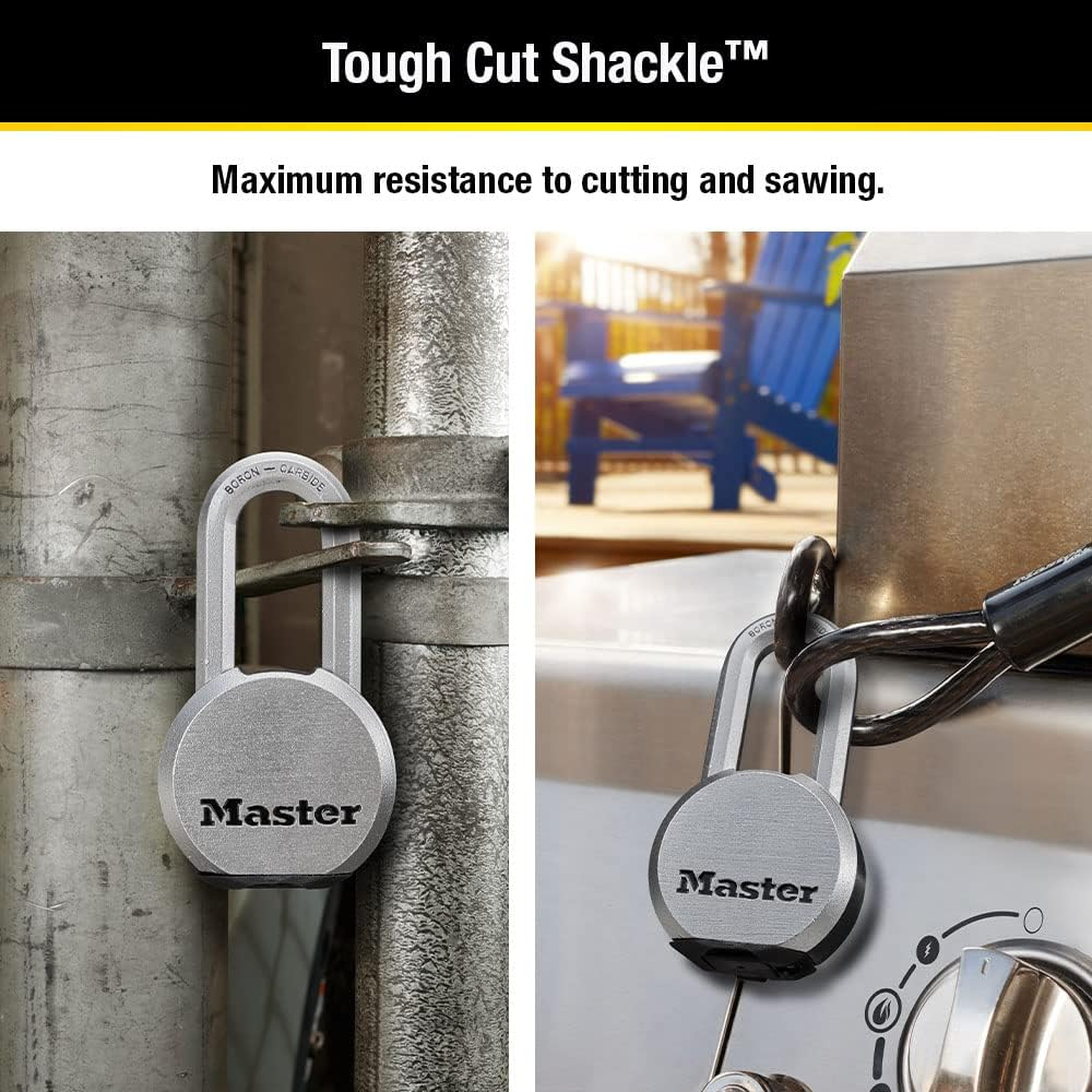 Master Lock Magnum Heavy Duty Solid Steel Silver Padlock with Key, Cut Resistant Gate Locks for Outdoor Fence or Shed, 14/32 X 2 X 15/16 Inches, M930XKADLH image number 3