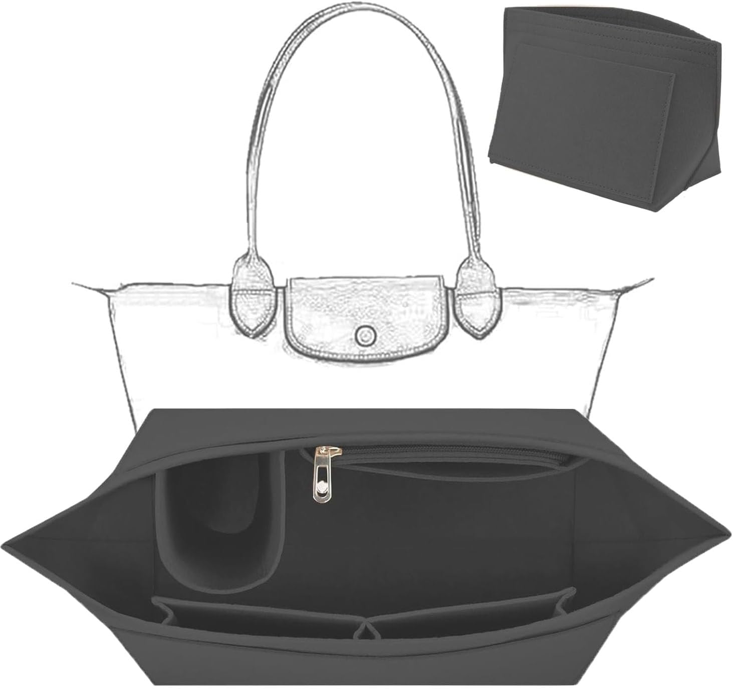 Organiser for Longchamp Bag, Bag Organiser for Longchamp, Multi-Pocket Felt Handbag, Organiser for Longchamp Pliage, Purse Organiser, Organiser for Longchamp, Organiser for Insert Wallet