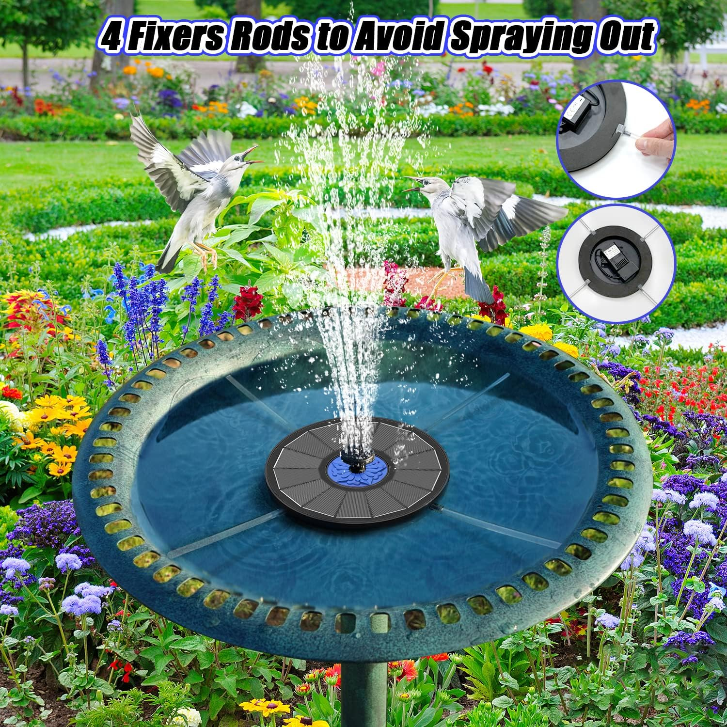 SZMP Solar Fountain 2023 Upgrade, 3.5W Solar Powered Bird Bath Fountains with Flower, Outdoor Water Feature Fountain Pump with 7-In-1 Nozzles, 4 Fixed Pipes for Humingbirds, Garden, Pool, Pond