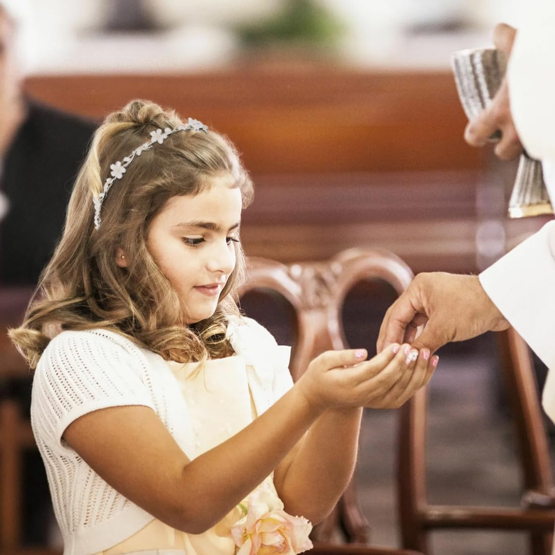 ZORVUJI Hair Accessories Communion Girls Silver Flowers Headband Wedding Bridal Headpiece First Communion Festive image number 3