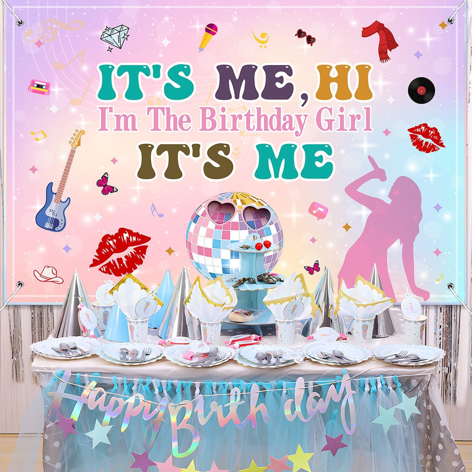 Singer Backdrop Banner Birthday Party Decorations It Is Me Hi I'M the Birthday Girl Banner Popular Singer Themed Party Backdrop for Photography 5X3Ft Music Style Birthday Party Wall Background image number 2
