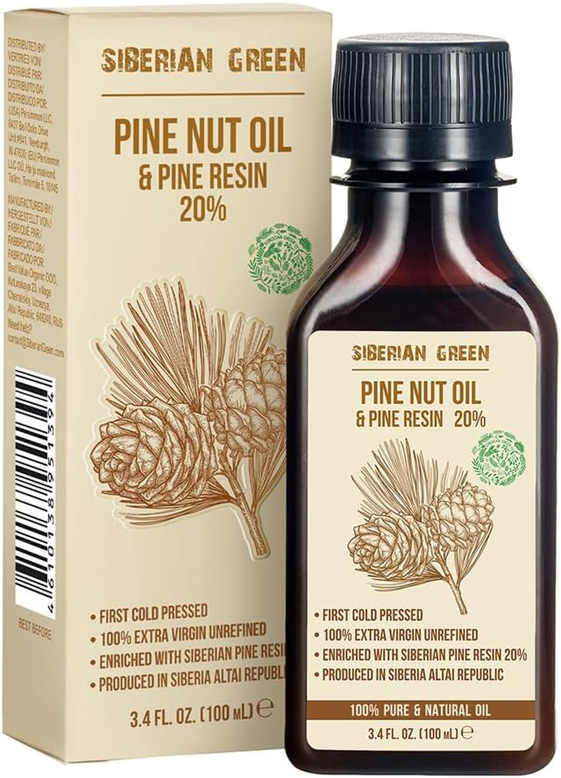 Siberian Pine Nut Oil with Pine Cedar Resin Pure Natural 100% Extra Virgin Cold Pressed 100 Ml