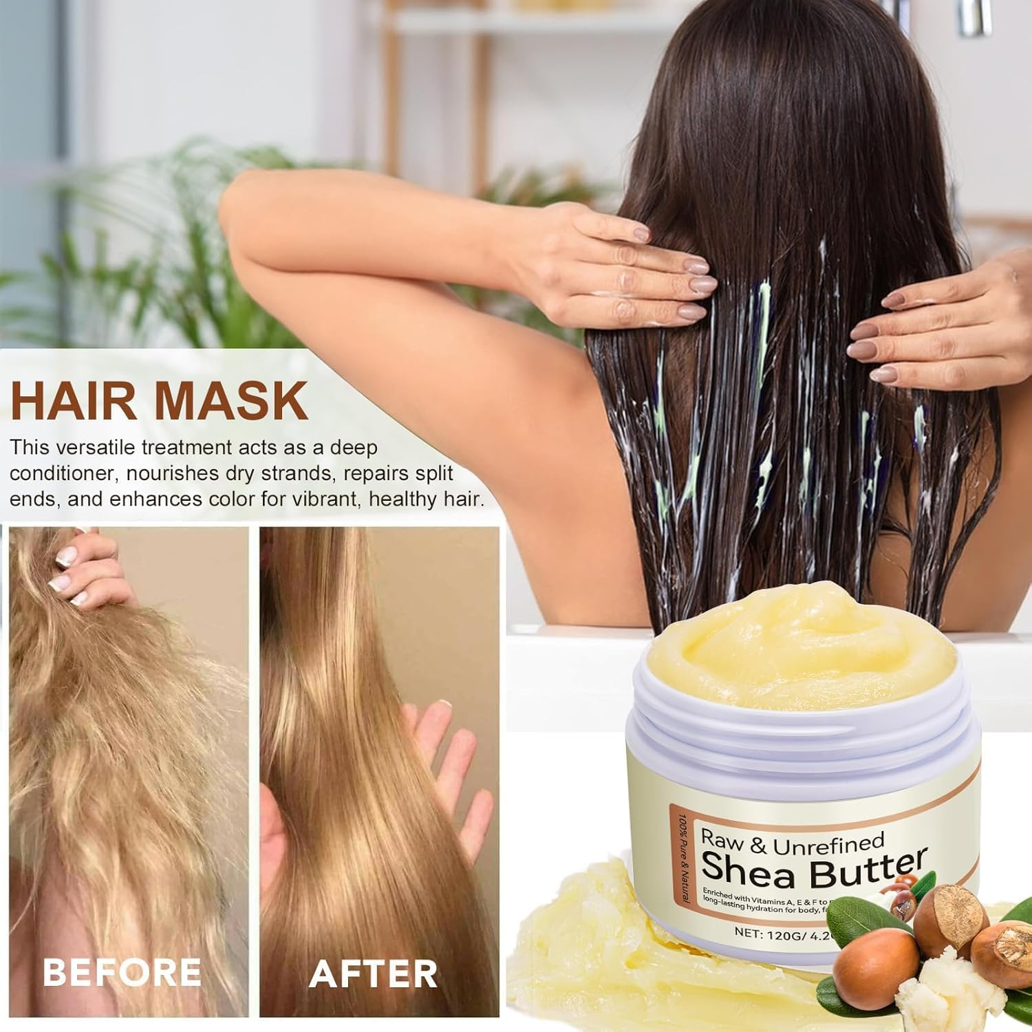 Pure Organic Shea Butter, Natural Raw Unrefined Butter, Hair Skin Body Face Lips Care, Enriched Vitamins, Nature Hydrating Moisturizing, Skincare Cream for Dry Cracked Skin & Stretch Marks & Anti-Aging, 4.2Oz/120Gr image number 4