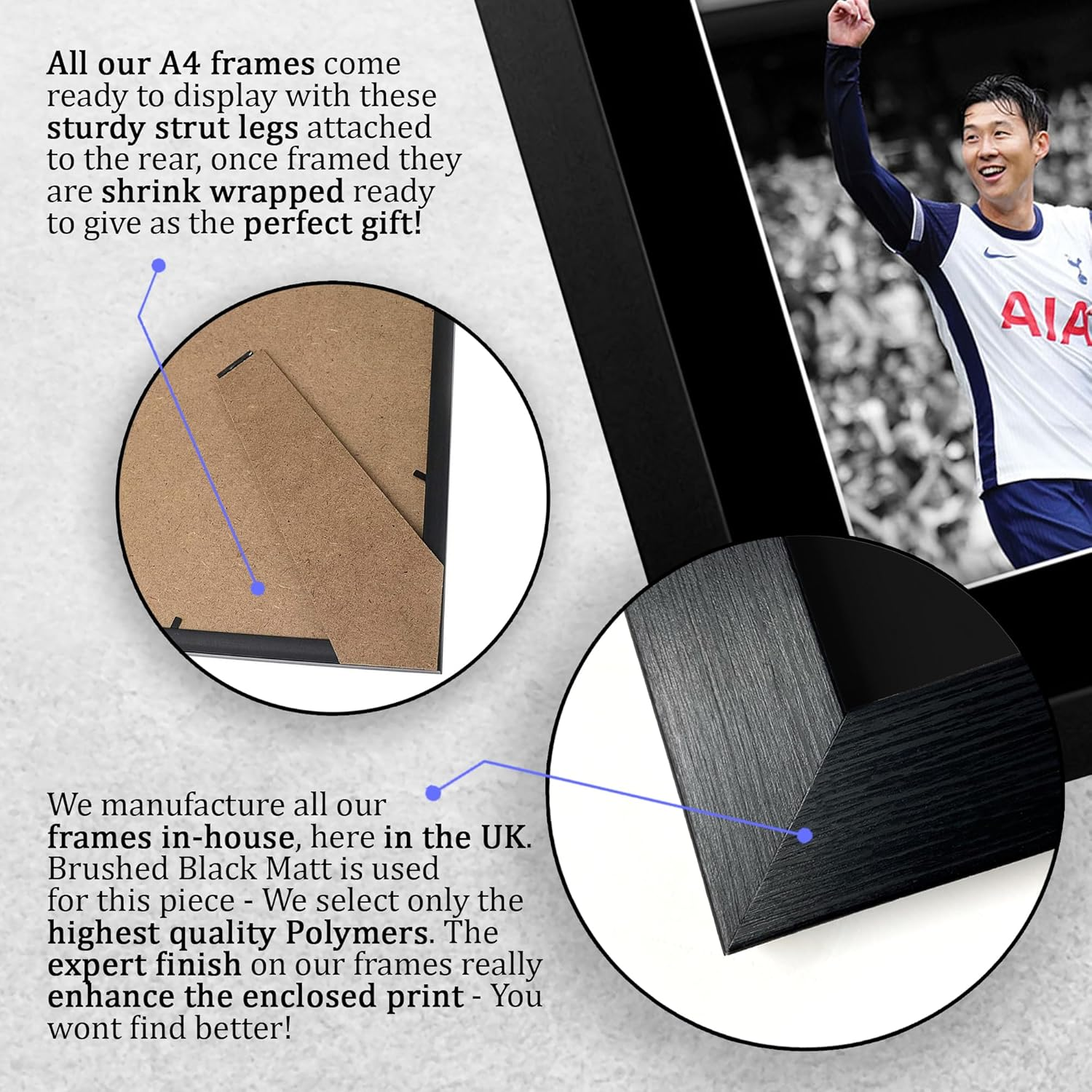 HWC Trading Son Heung-Min Gift Signed FRAMED A4 Printed Autograph Tottenham Hotspurs Gifts Photo Display image number 4