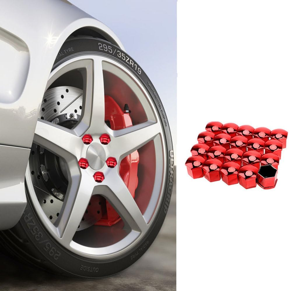 KOMUNJ Pack of 20 Hexagonal Tyre Nut Covers, 17 Mm Nut Covers, Wheel Nut Caps 17 Mm, Wheel Bolt Caps, Universal Tyre Nut, Wheel Nut Cap with Removal Tool, Red image number 4