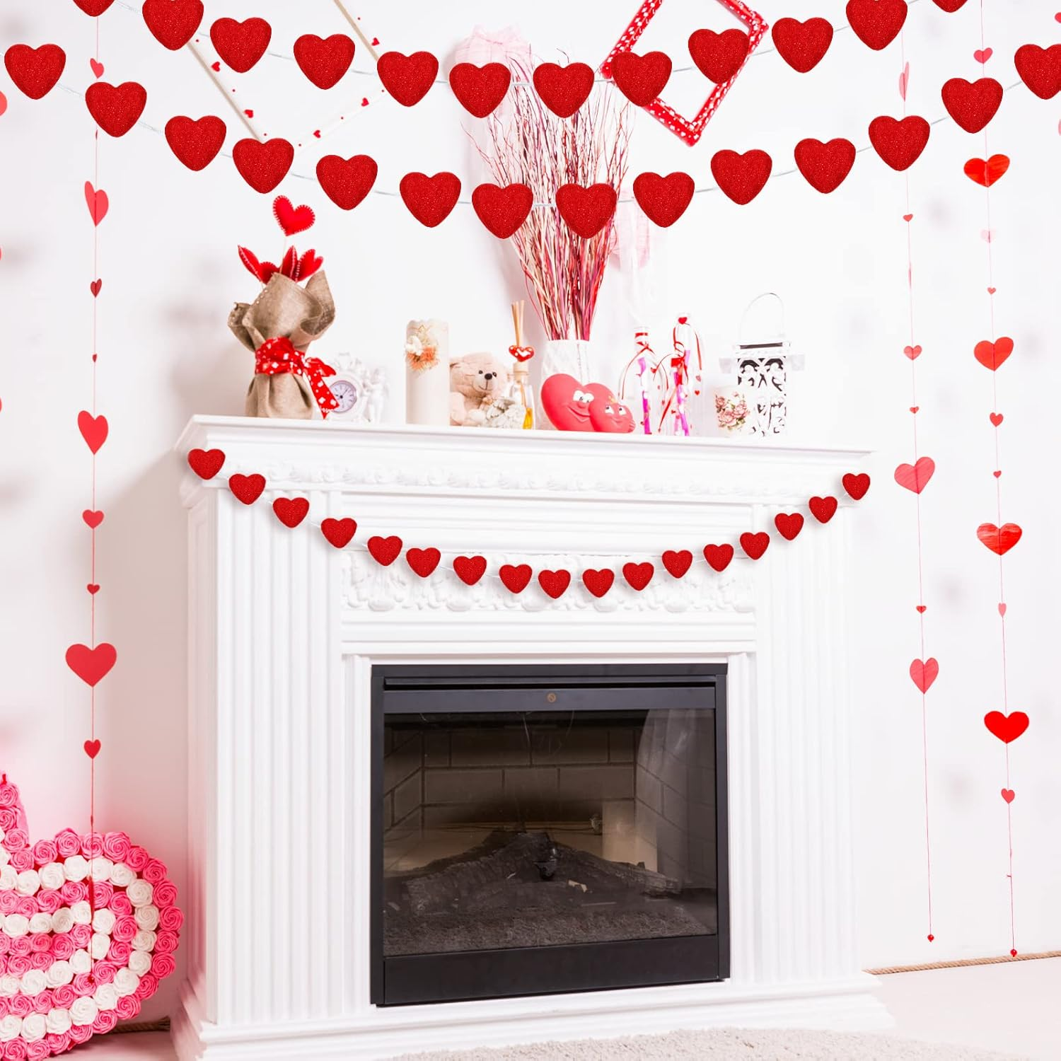 Tegeme 24 Pieces 30 Mm Valentine'S Day Wool Felt Balls Garland Heart Shape Banner Small Wool Balls Handmade DIY Felted Fabric Red Pom Poms Wool Felt Garland Crafts for Valentine'S Day Home Decor image number 5