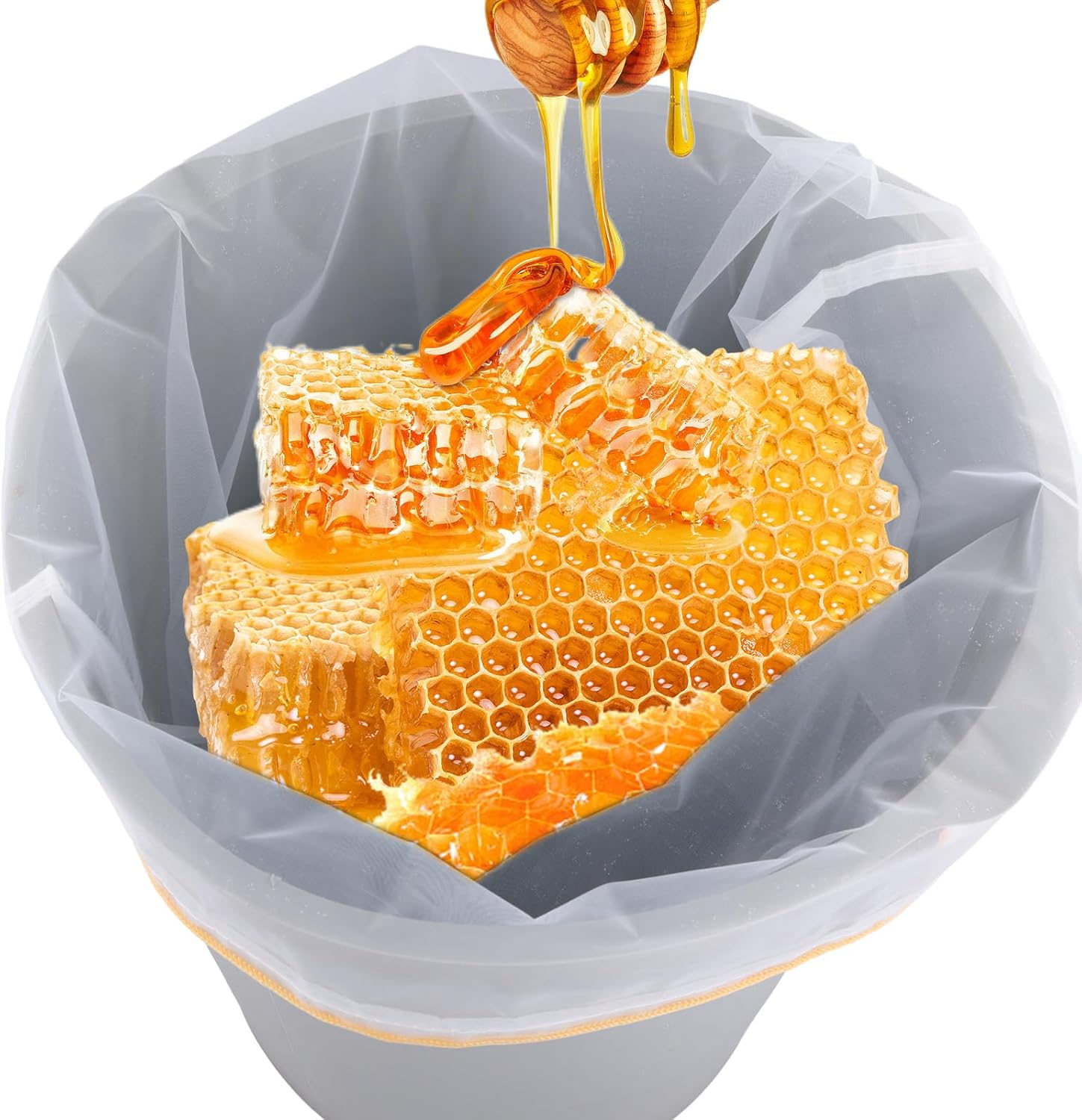 4Pcs Honey Filter Bag, 22.64X18.11 Inch Fine Mesh Nylon Strainer Bag with Adjustable Drawstring Reusable Honey Filter Cloth Nut Milk Bag Beginner Beekeeping Supplies for Farmers image number 5