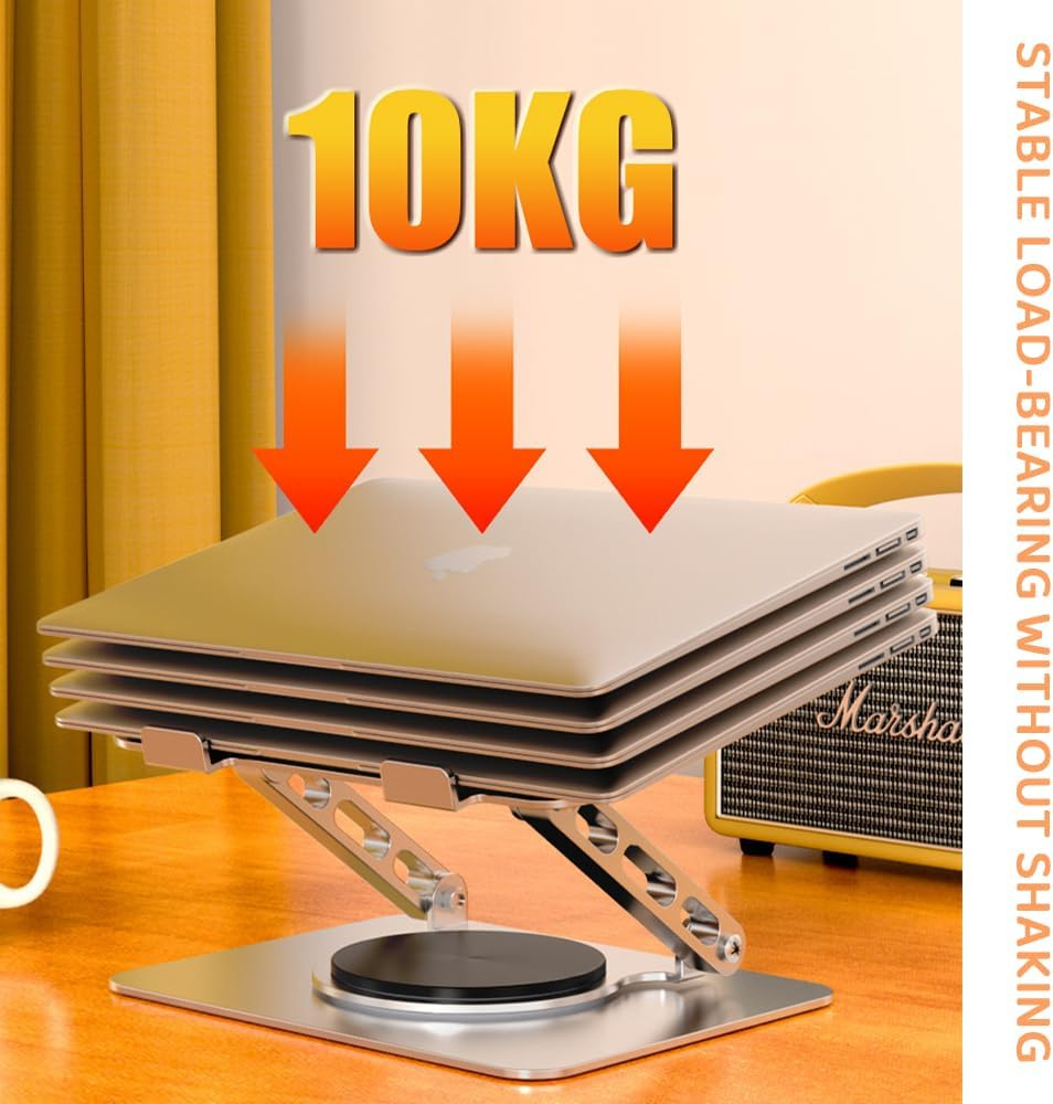 Adjustable Laptop Stand with 360&deg; Swivel Base, Ergonomic Foldable Aluminum Holder for Macbook & Laptops, Portable Desk Stand (Silver) image number 6