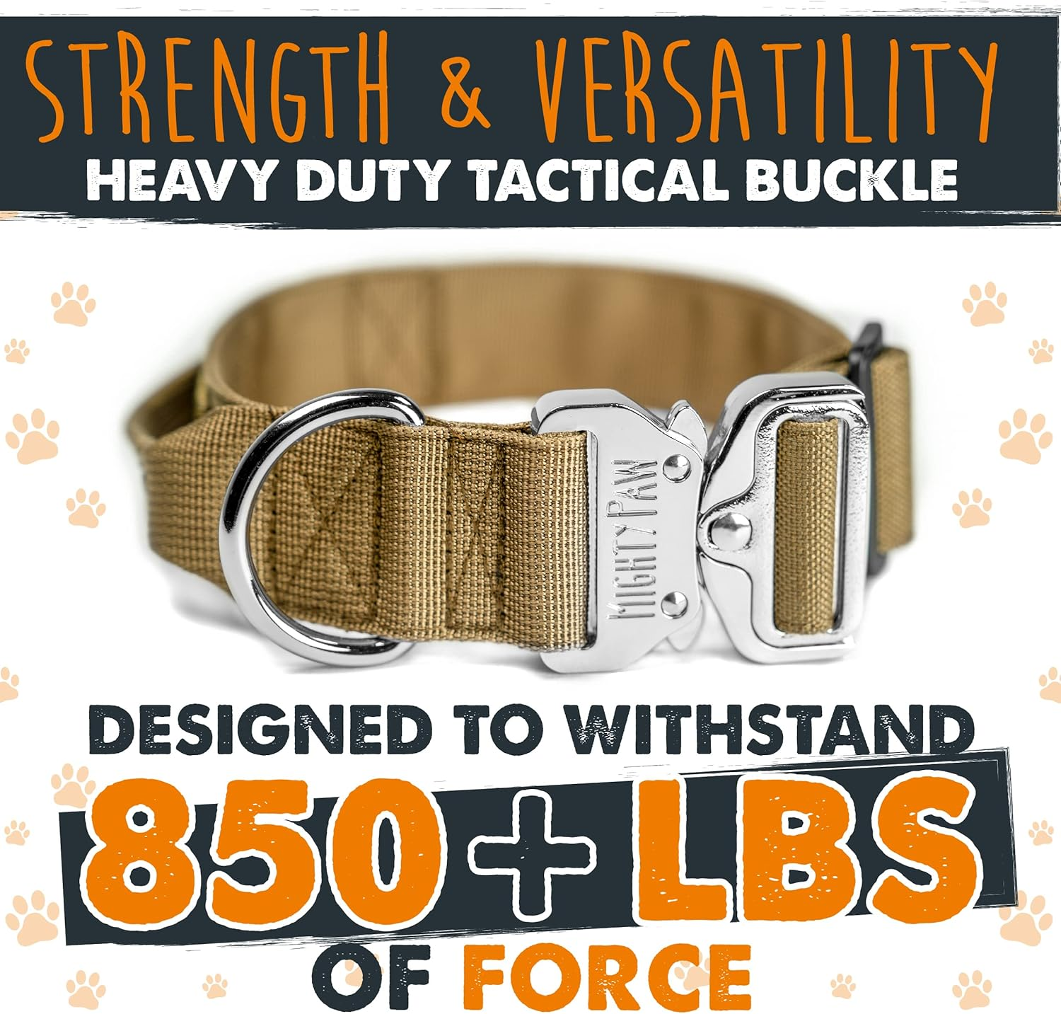 Mighty Paw Tactical Dog Collar - Heavy Duty with Metal Buckle and Control Handle - Weatherproof Polyester Material - Sturdy Metal Dog Collars - Dog Collar for All Dog Breeds - Heavy Dog Collar - Tan image number 4