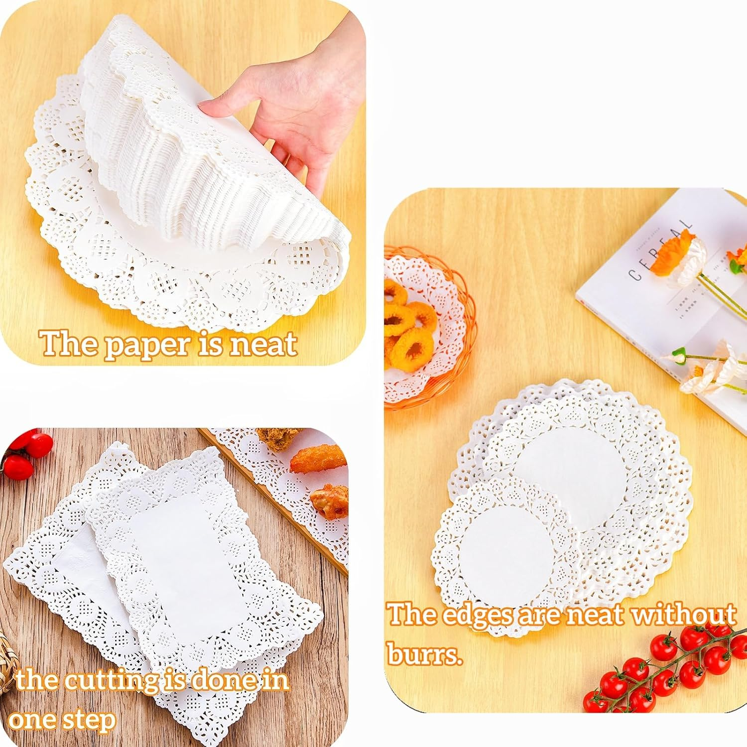 HIDOSNG 250Pcs Paper Doilies, 5 Sizes Lace round Rectangle Oval Paper Doilies Multi-Size Decorative Doilies Placemat for Tables Plates Cakes Desserts Crafts image number 2