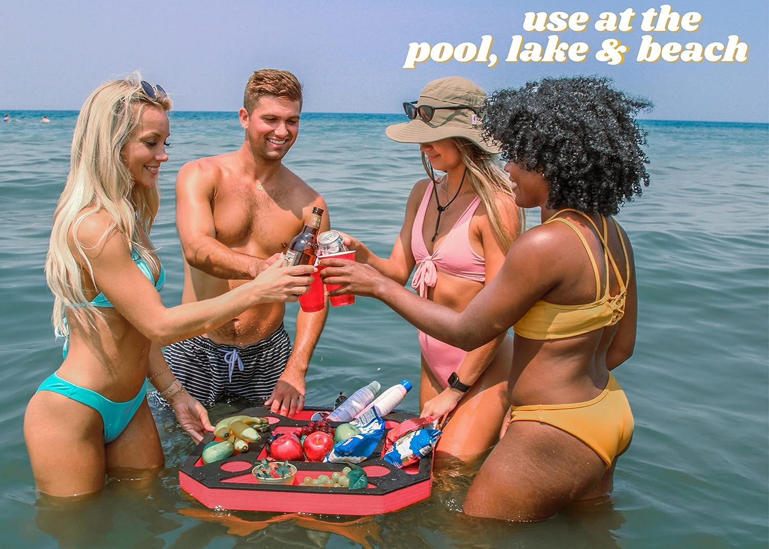 Polar Whale Large Floating Spa Hot Tub Bar Drink and Food Table Red and Black Refreshment Tray for Pool or Beach Party Float Lounge Durable Foam 23.5 Inches 9 Compartment UV Resistant image number 4