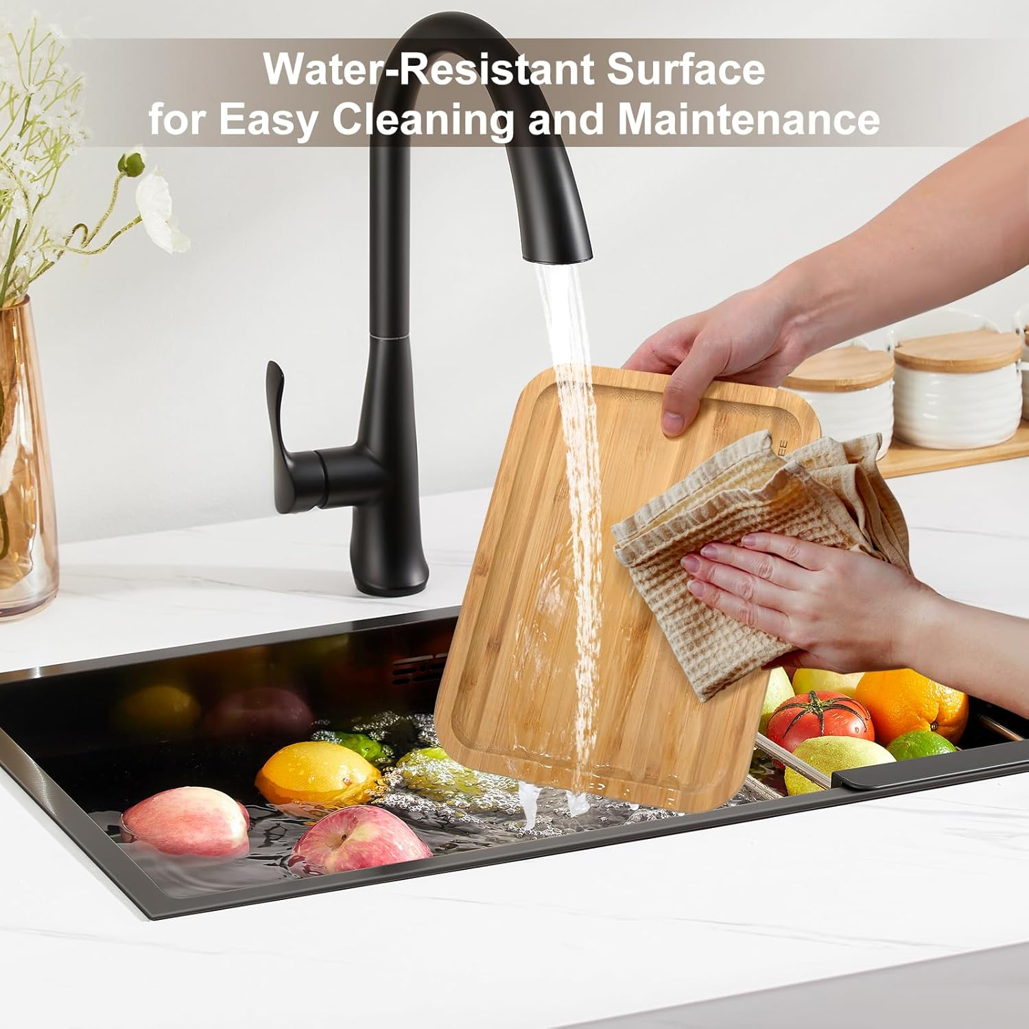 Small Bamboo Serving Tray for Food, Rectangle Wooden Tray for Eating Breakfast, Tea Coffee (24X18X1.7 CM) image number 3