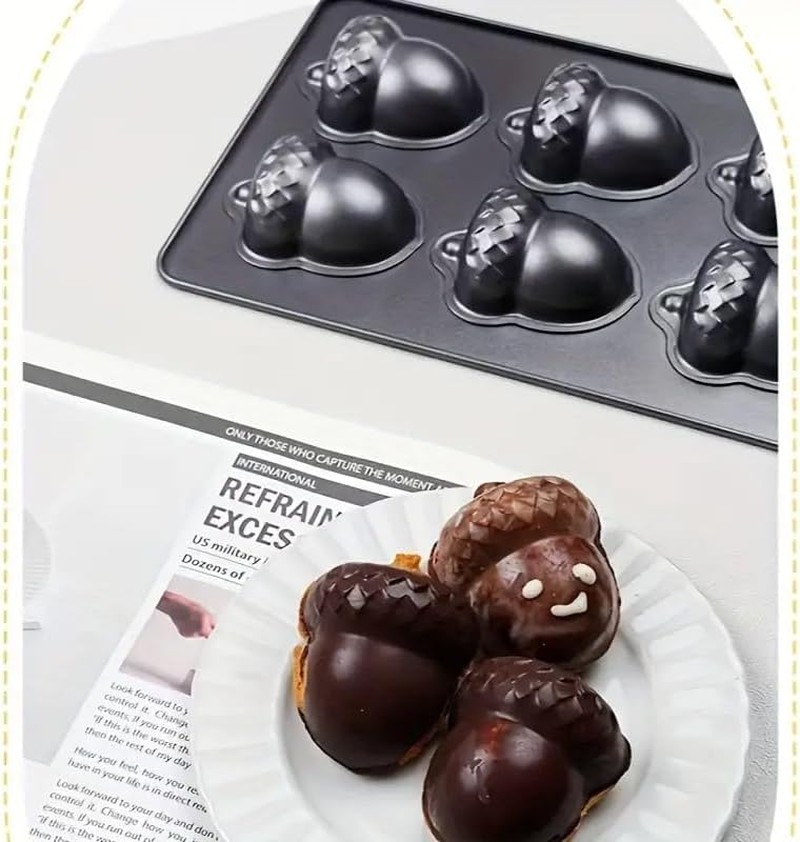 AIMALL 6 Acorn-Shaped Non-Stick Baking Tray, Carbon Steel Cake Mold for Bread and Oven Use, Durable and Easy-To-Clean Bakeware for Household Kitchens