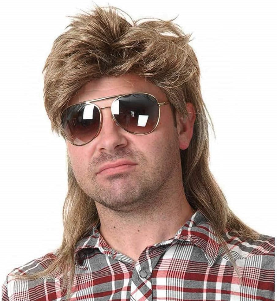 Light Brow Mullet Wigs for Men 80S Costumes Fancy Party Accessory Cosplay Wig